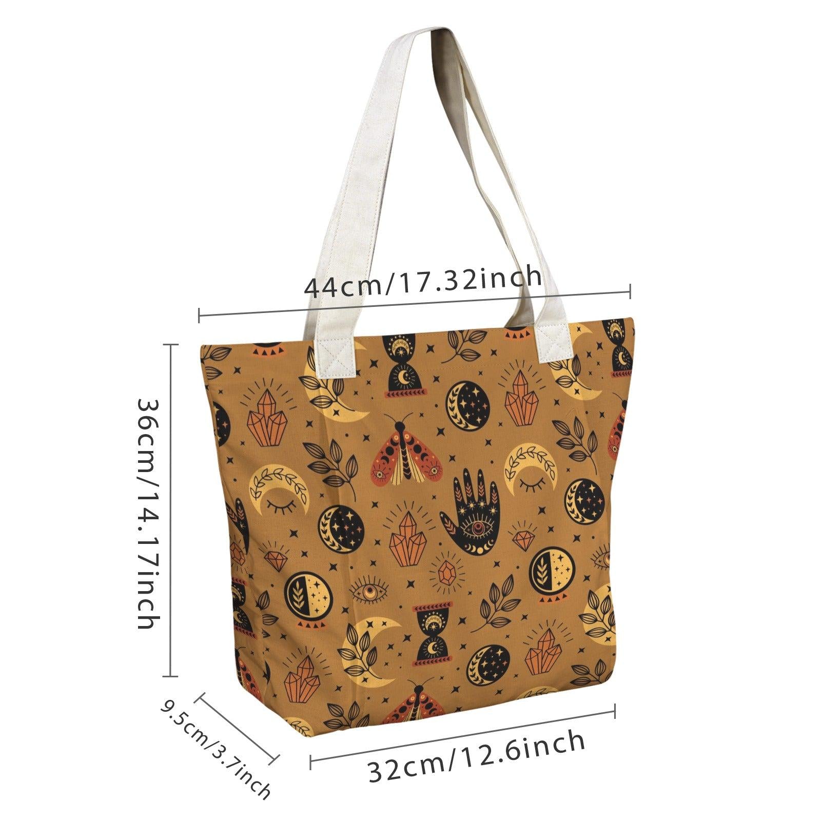 Celestial Moth Yoga Tote Bag, Mustard Moon Phase Gym Bag with Mat Holder