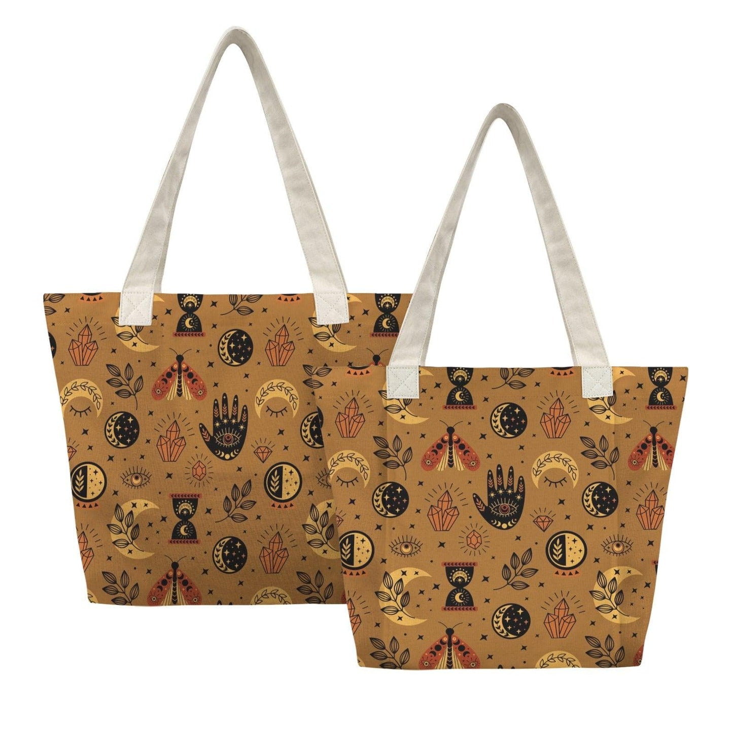 Celestial Moth Yoga Tote Bag, Mustard Moon Phase Gym Bag with Mat Holder