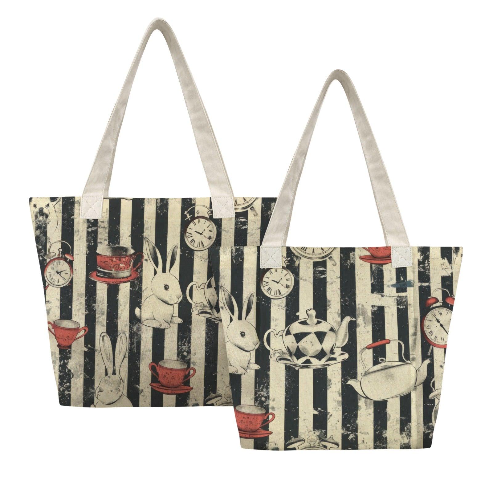 Alice in Wonderland Yoga Mat Bag, Vintage Tea Party Tote, Striped Gym Carrier