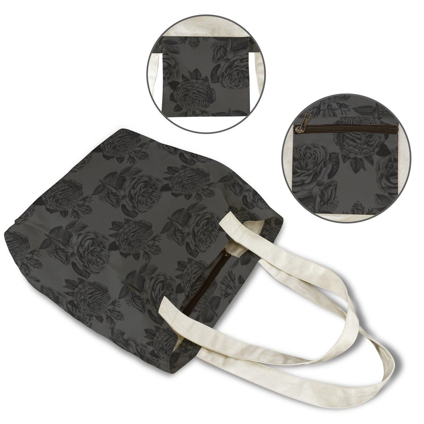 Gothic Black Rose Yoga Mat Bag, Dark Floral Tote with Mat Holder