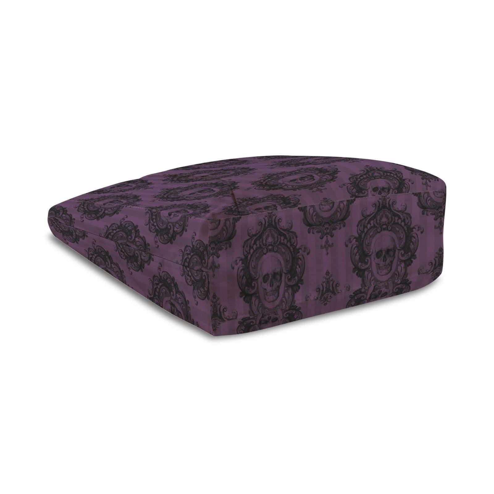 Gothic Skull Tote Bag, Purple Victorian Damask Canvas Shoulder Bag, Large Witchy Everyday Use