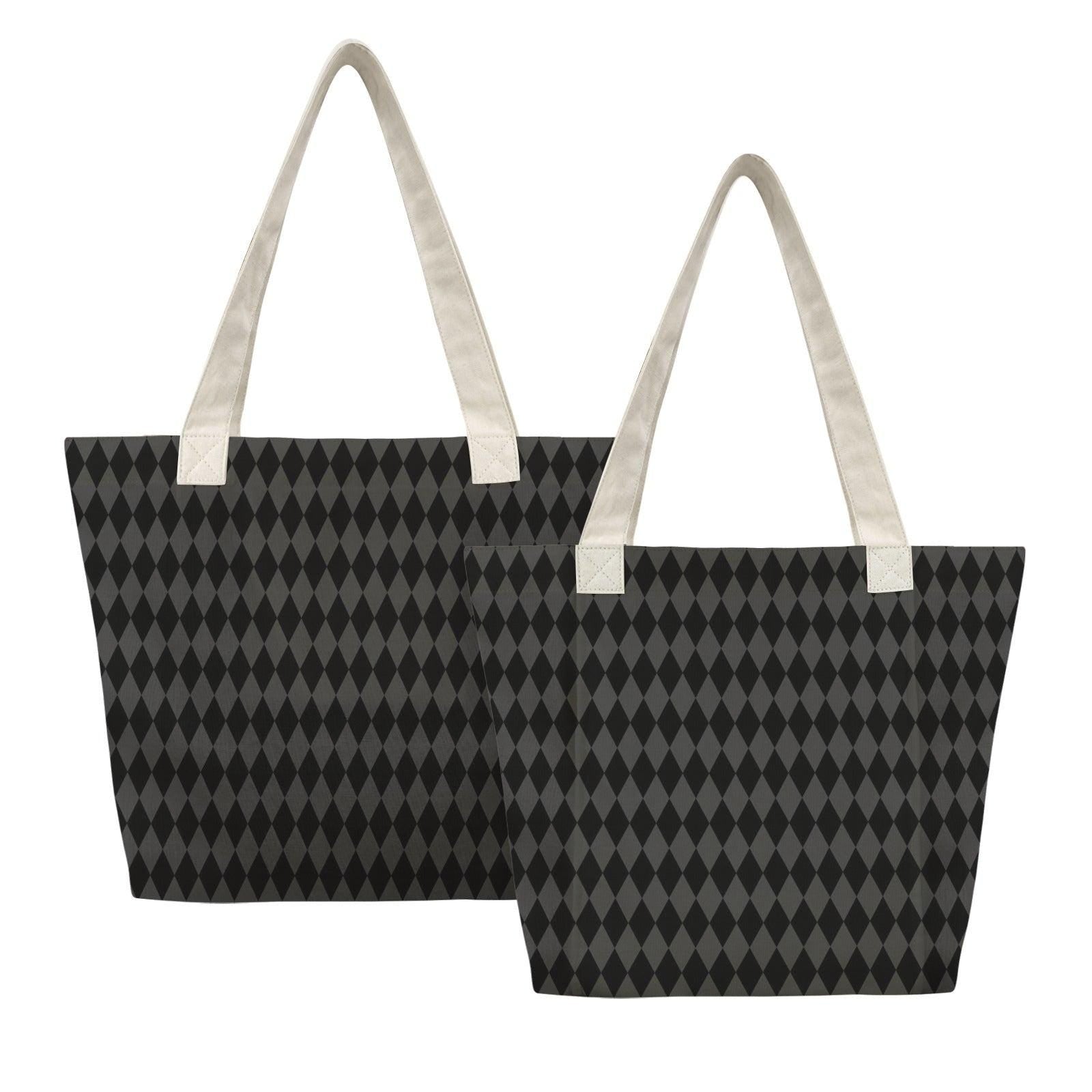 Harlequin Yoga Mat Bag, Black Diamond Print Tote with Mat Holder