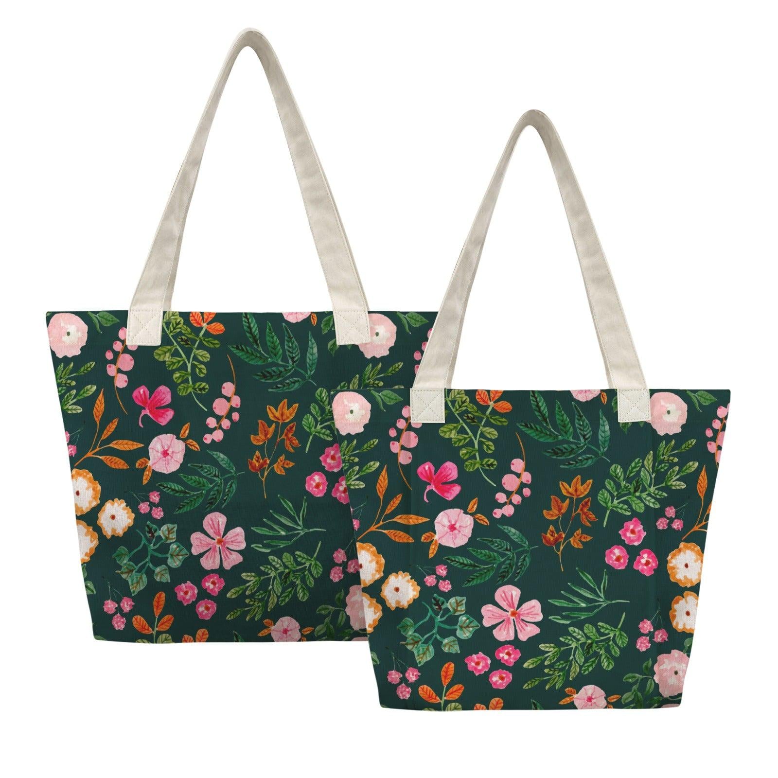 Wildflower Yoga Mat Tote Bag, Dark Green Floral Gym Carrier, Cottagecore Pilates Tote