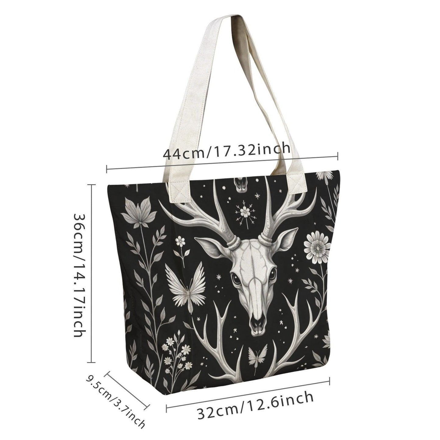 Deer Skull Yoga Tote Bag, Antler Floral Print Mat Carrier, Large Witchy Gym Bag