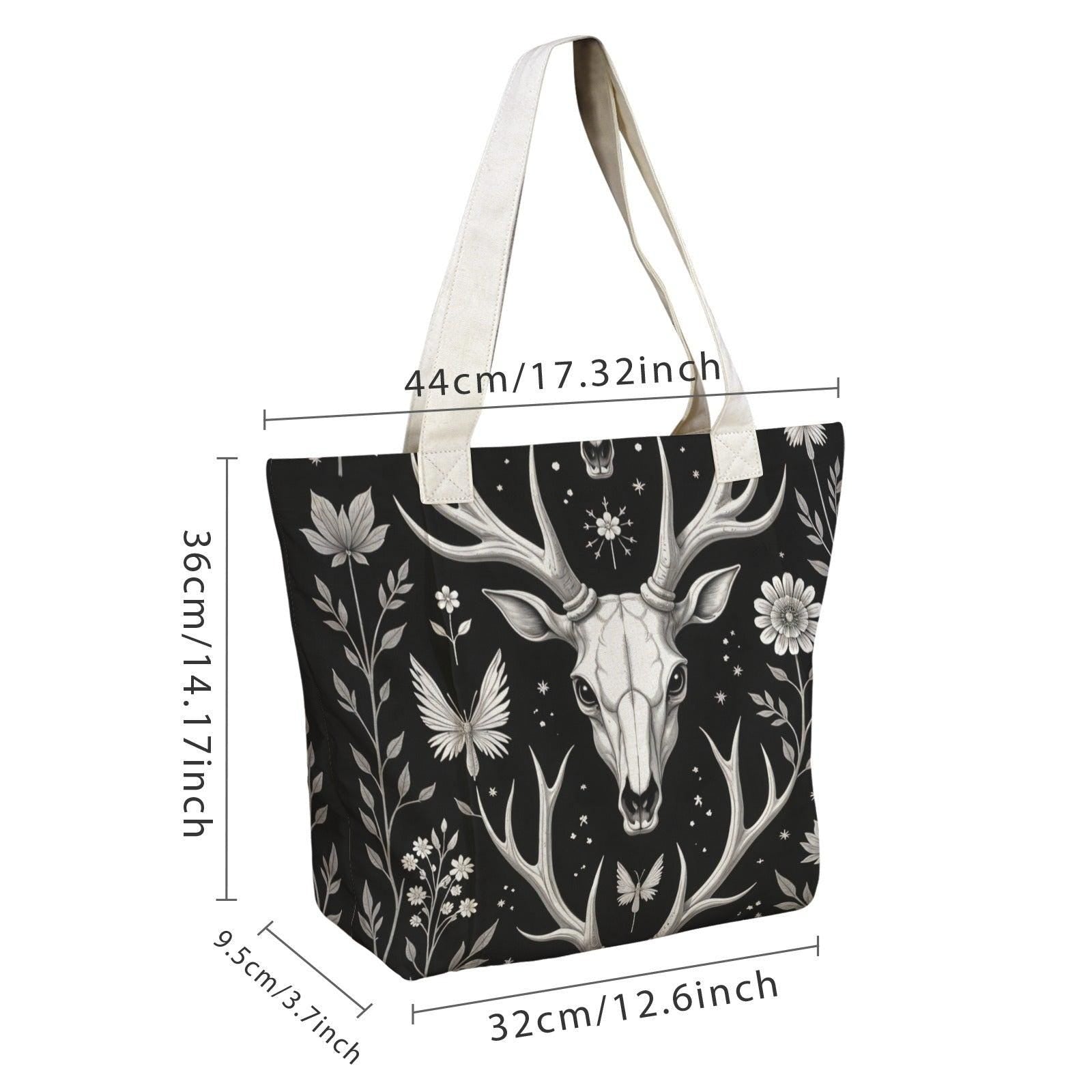 Deer Skull Yoga Tote Bag, Antler Floral Print Mat Carrier, Large Witchy Gym Bag