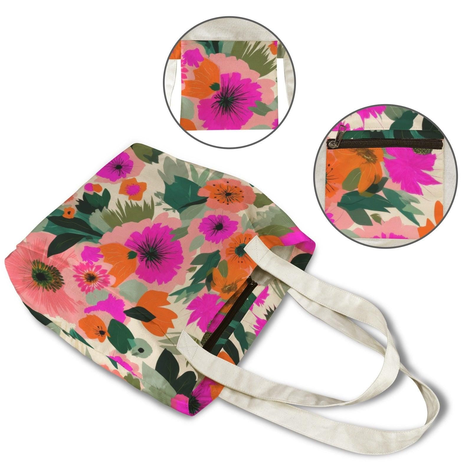 Bright Floral Yoga Tote Bag, Magenta Poppy Canvas Mat Carrier