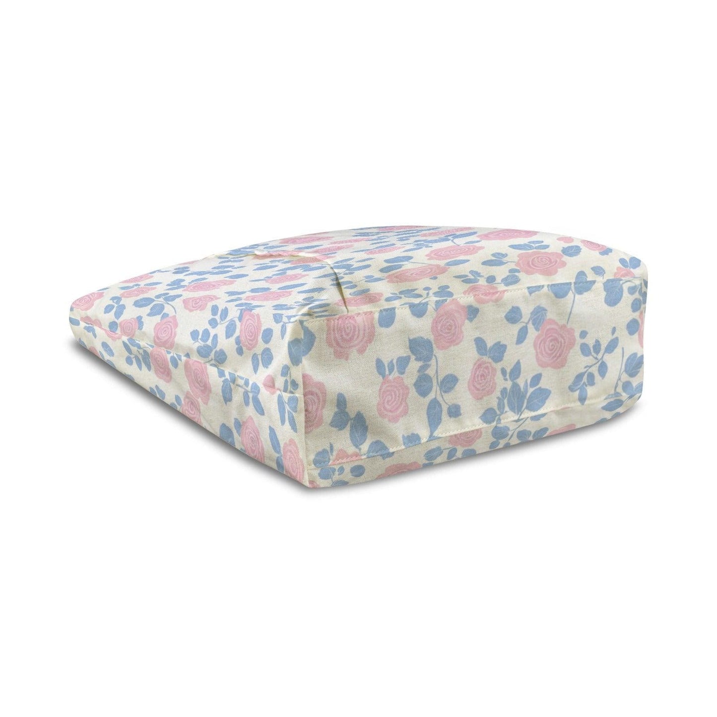 Floral Yoga Tote Bag, Pink Rose Blue Leaf Print Canvas Mat Carrier