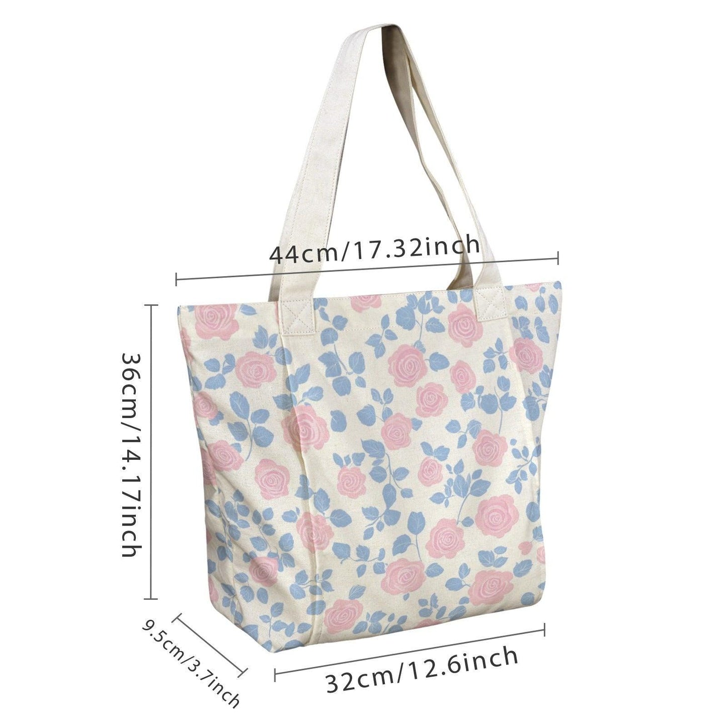 Floral Yoga Tote Bag, Pink Rose Blue Leaf Print Canvas Mat Carrier