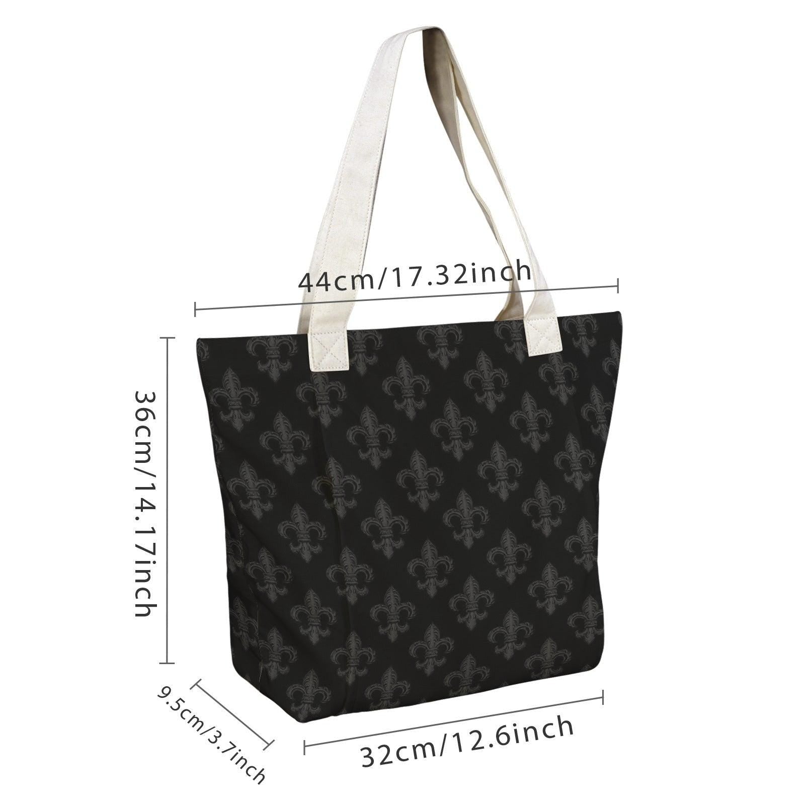 Black Fleur de Lis Yoga Mat Tote Bag, Canvas Gym Shoulder Bag