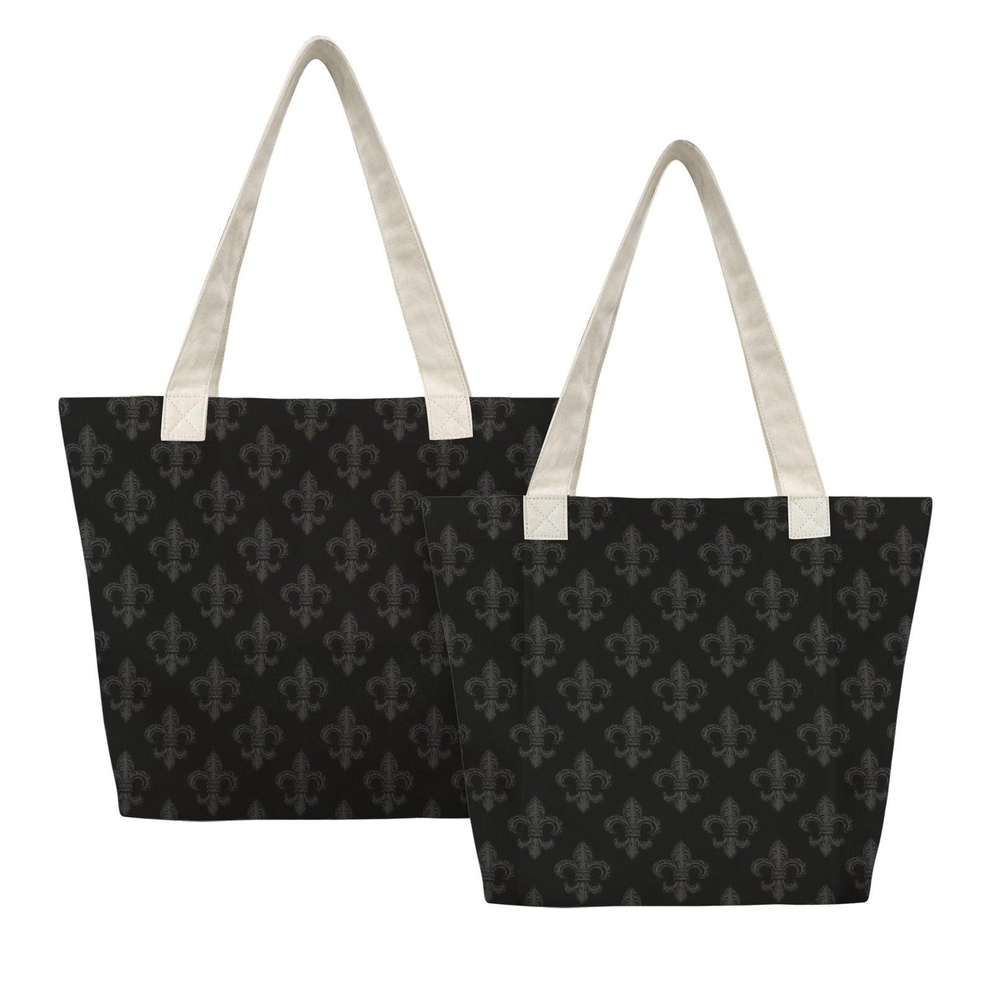 Black Fleur de Lis Yoga Mat Tote Bag, Canvas Gym Shoulder Bag