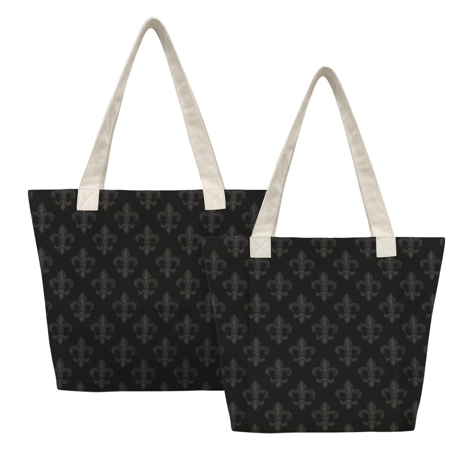 Black Fleur de Lis Yoga Mat Tote Bag, Canvas Gym Shoulder Bag