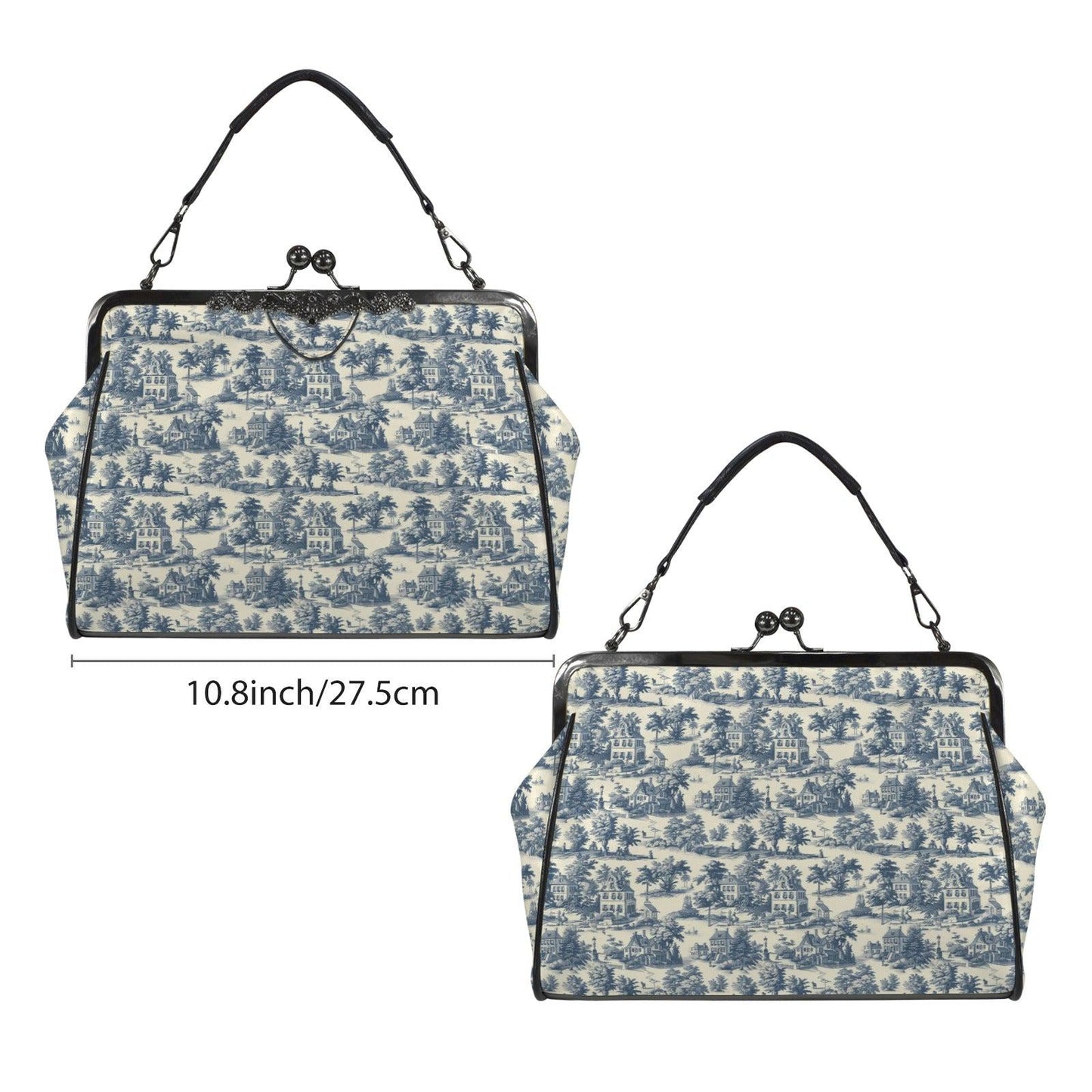 Blue Toile Handbag, Chinoiserie Kiss Lock Purse, French Country Shoulder Bag