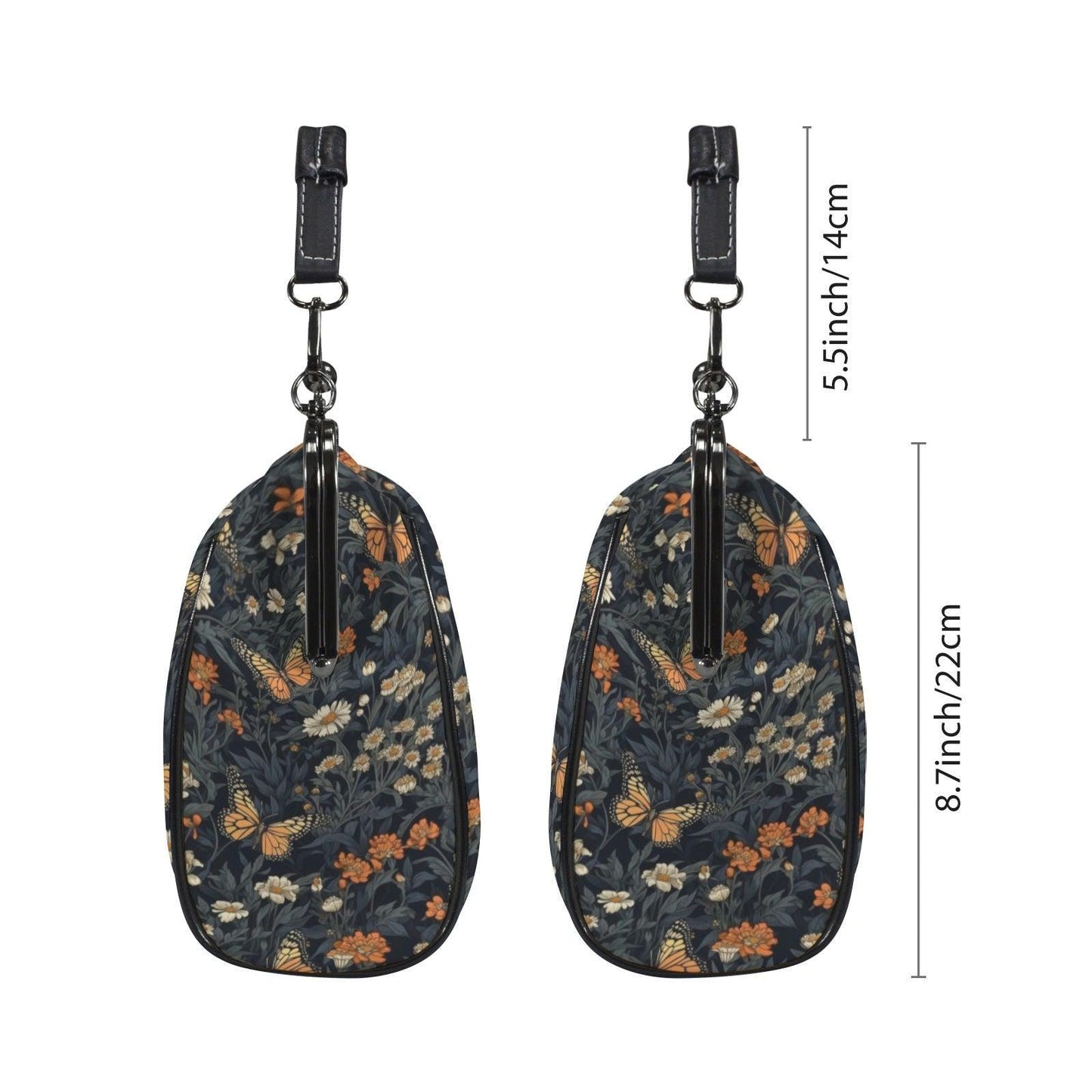 Dark Floral Butterfly Kiss Lock Handbag, Cottagecore Whimsigoth Crossbody Bag