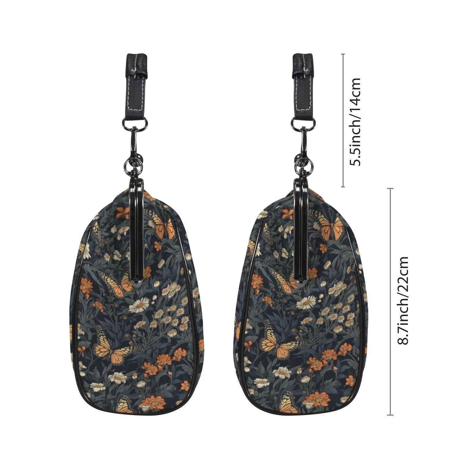 Dark Floral Butterfly Kiss Lock Handbag, Cottagecore Whimsigoth Crossbody Bag