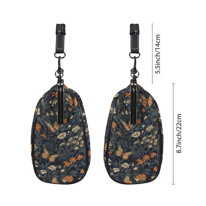 Dark Floral Butterfly Kiss Lock Handbag, Cottagecore Whimsigoth Crossbody Bag