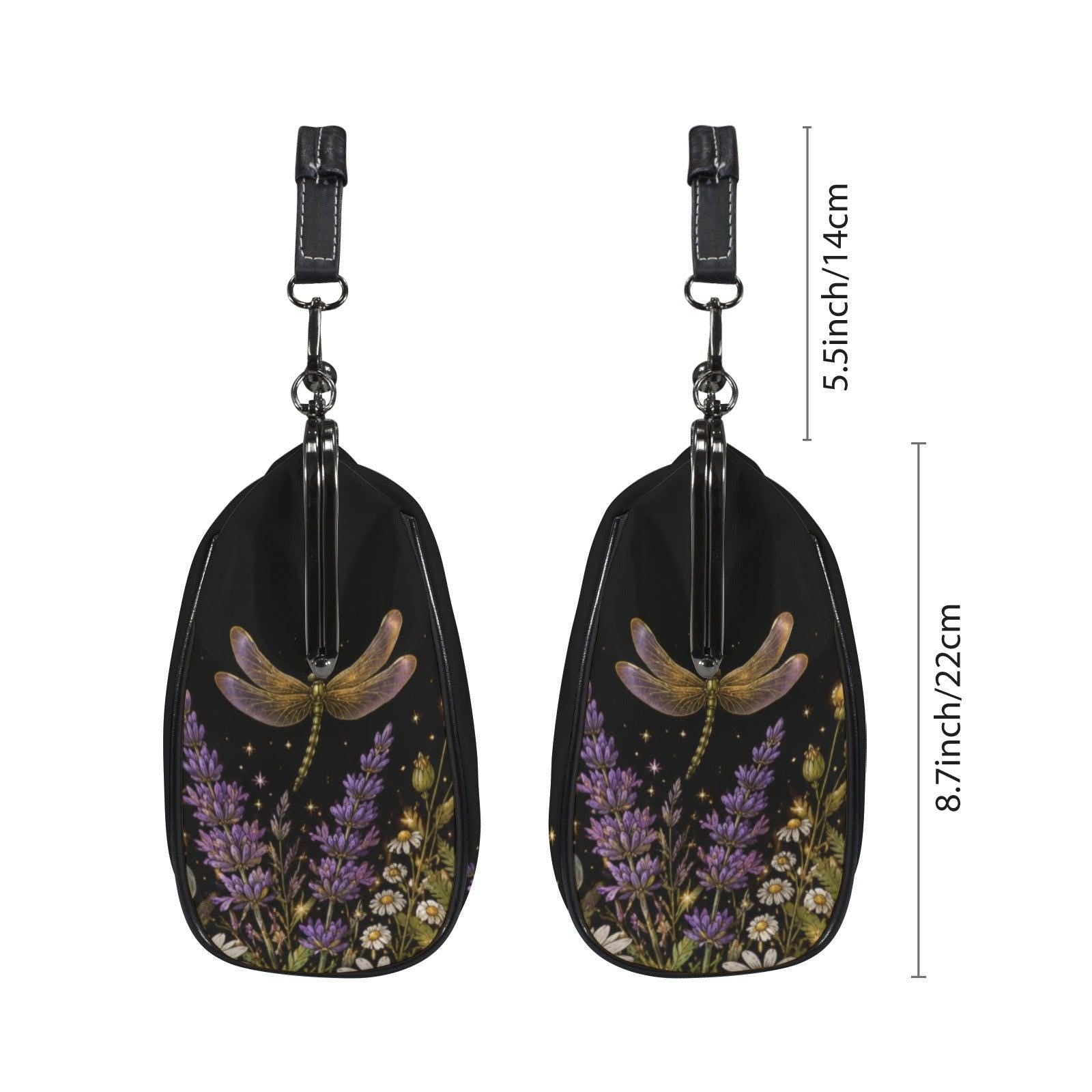 Witchy Dragonfly Kiss Lock Handbag, Botanical Cottagecore Shoulder Bag