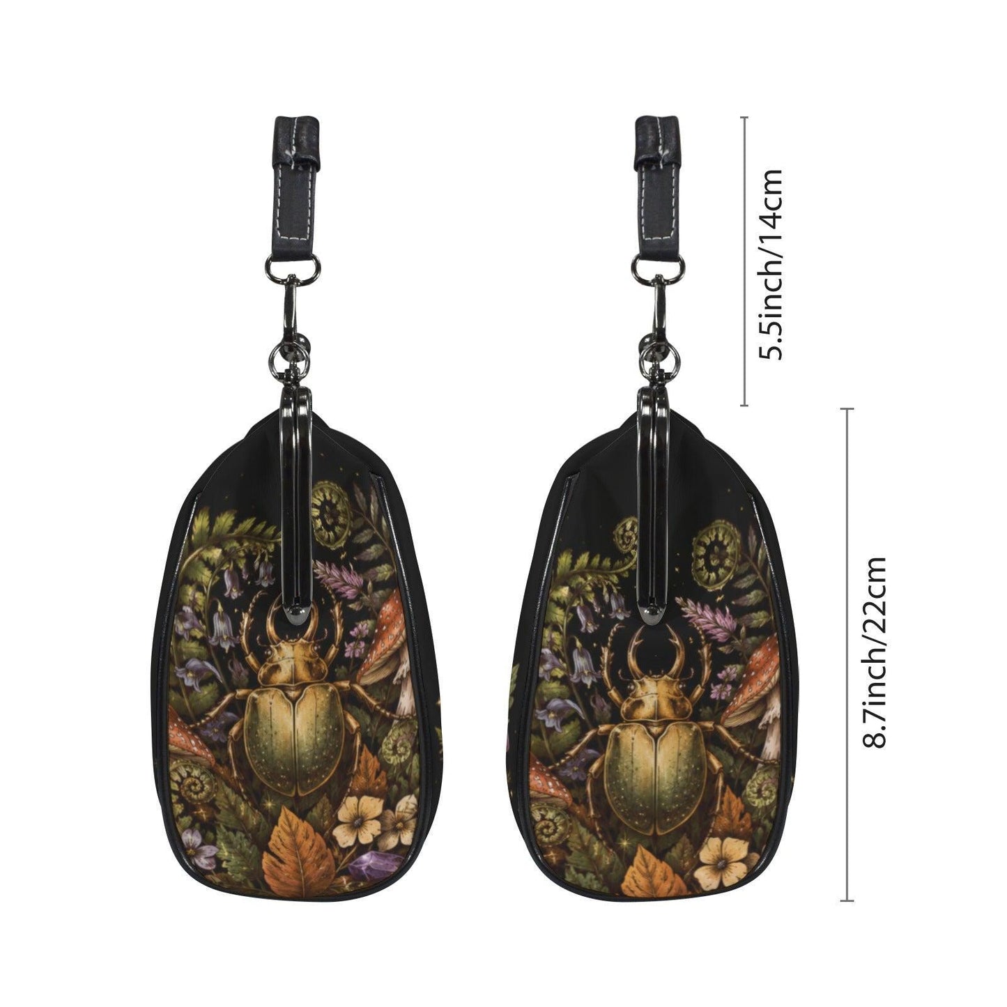 Goblincore Beetle Mushroom Kiss Lock Handbag, Dark Cottagecore Shoulder Bag