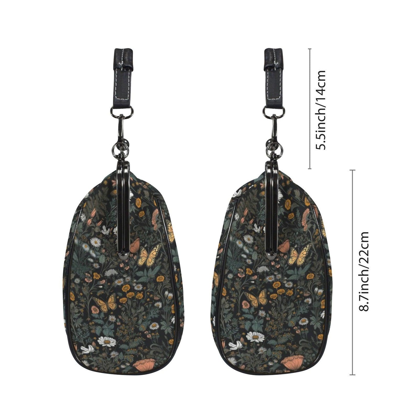 Dark Wildflower Butterfly Kiss-Lock PU Leather Crossbody Bag