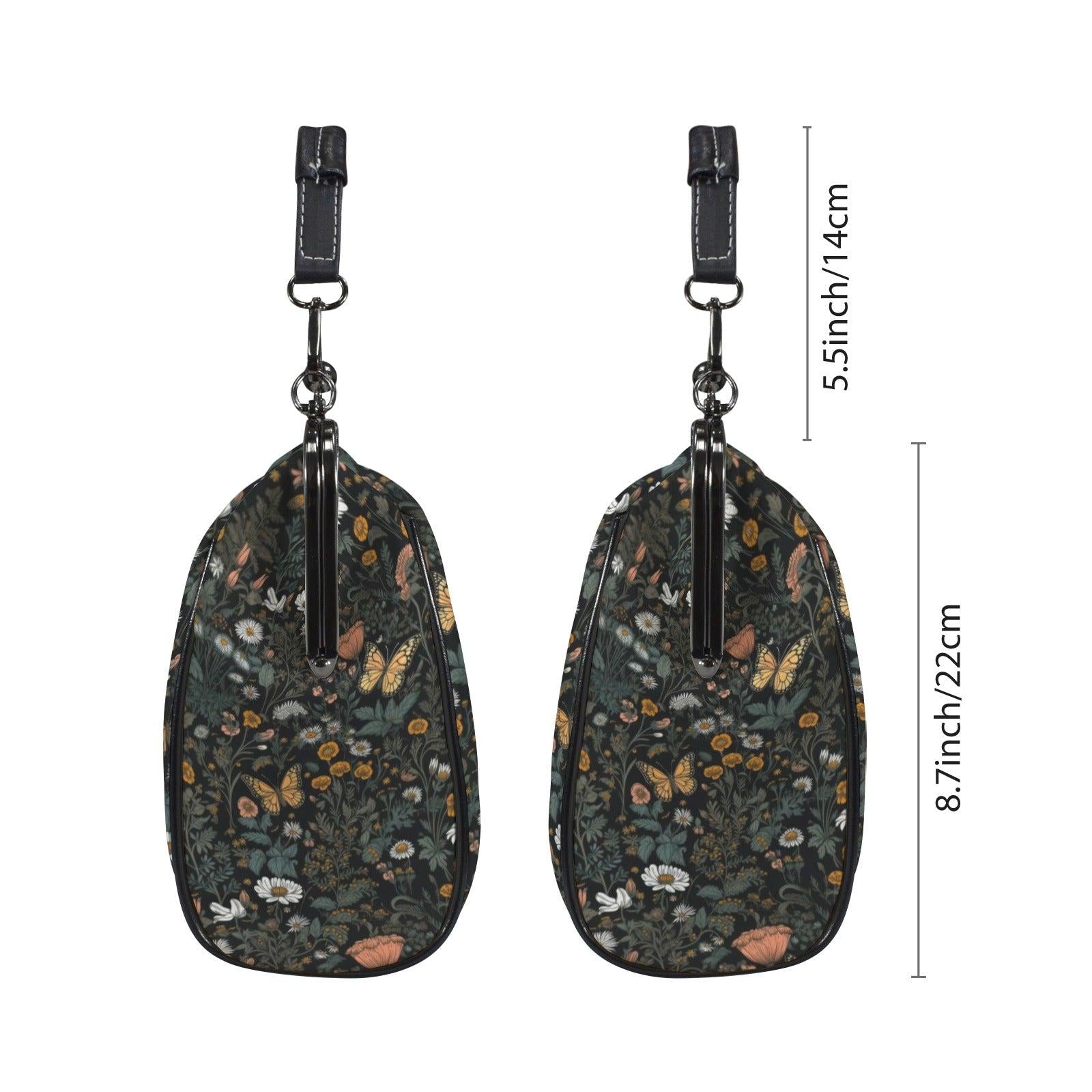 Dark Wildflower Butterfly Kiss-Lock PU Leather Crossbody Bag