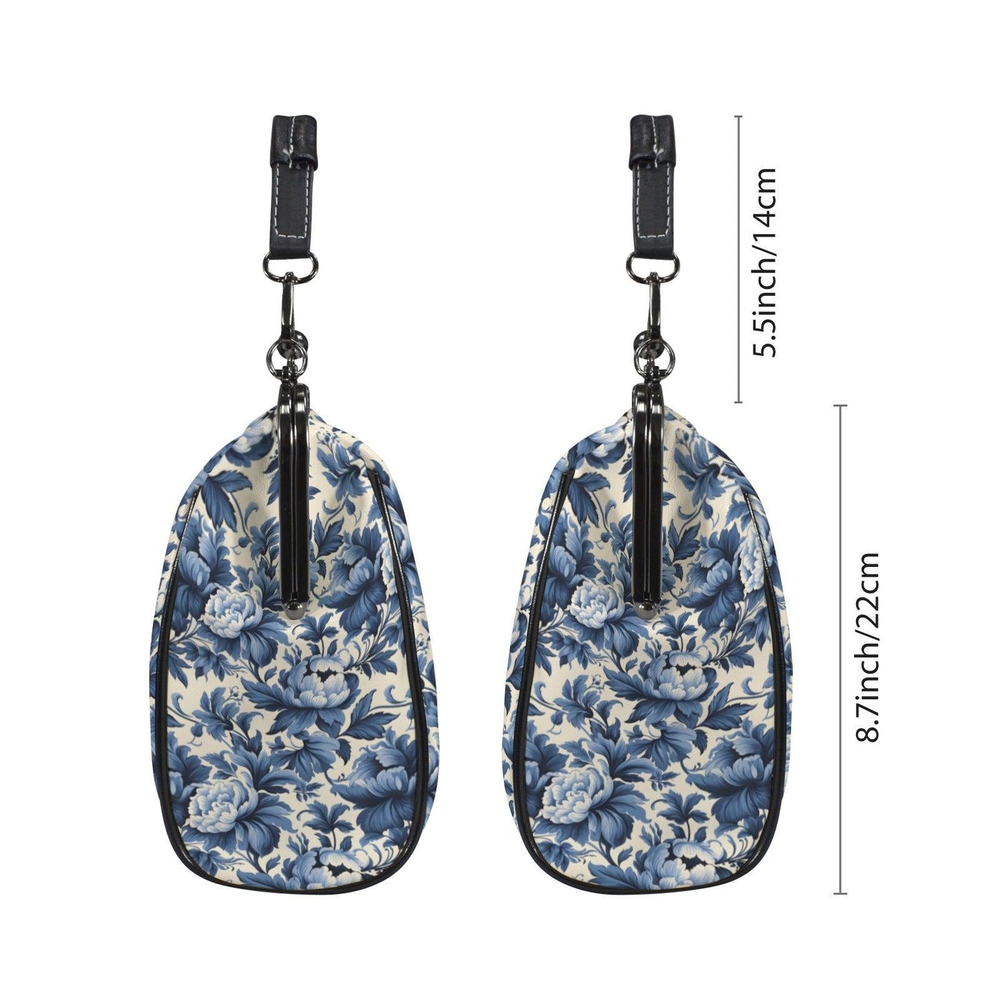 Blue Peony Chinoiserie Kiss-Lock PU Leather Crossbody Bag
