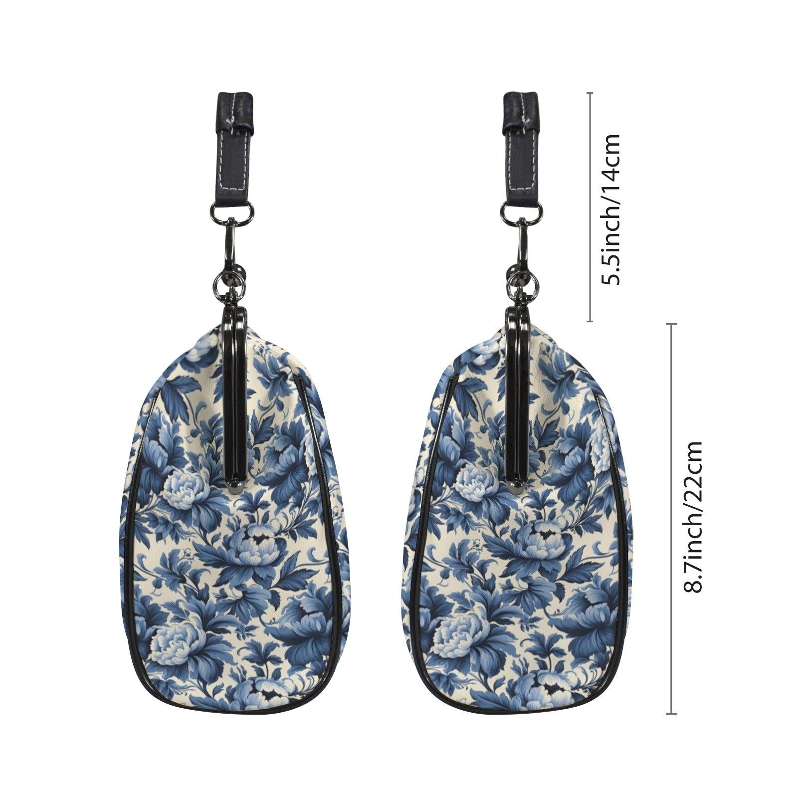 Blue Peony Chinoiserie Kiss-Lock PU Leather Crossbody Bag