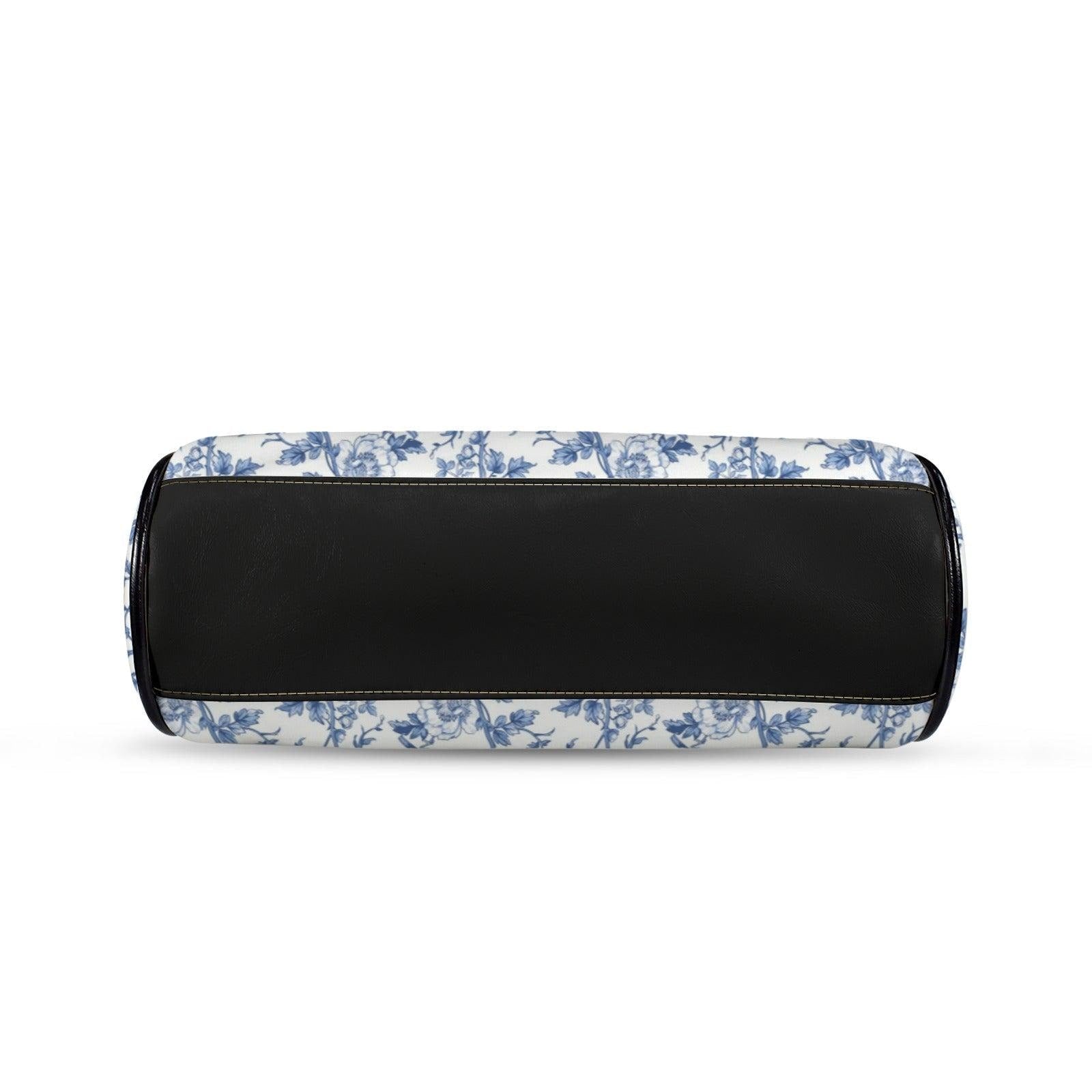 Blue Chinoiserie Floral Kiss-Lock PU Leather Crossbody Bag