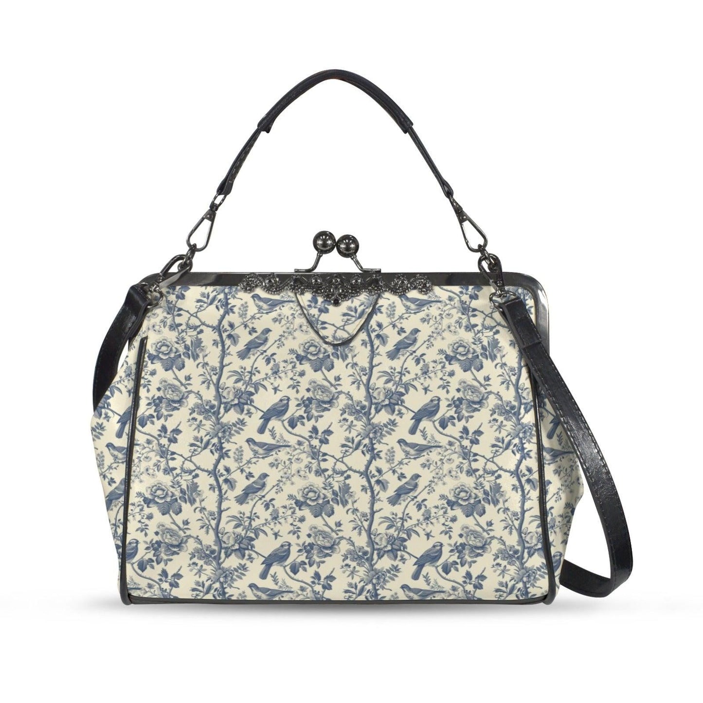 Sage Green Botanical Print Top Handle Purse with Removable Shoulder Strap