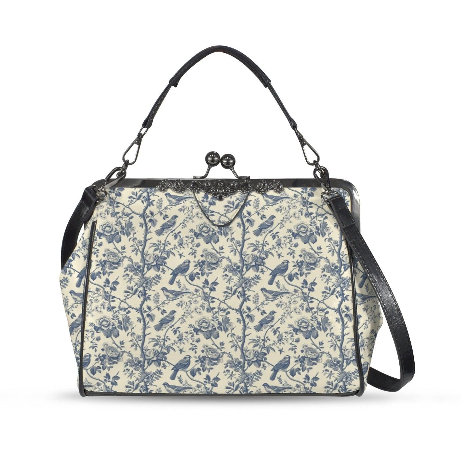 Sage Green Botanical Print Top Handle Purse with Removable Shoulder Strap