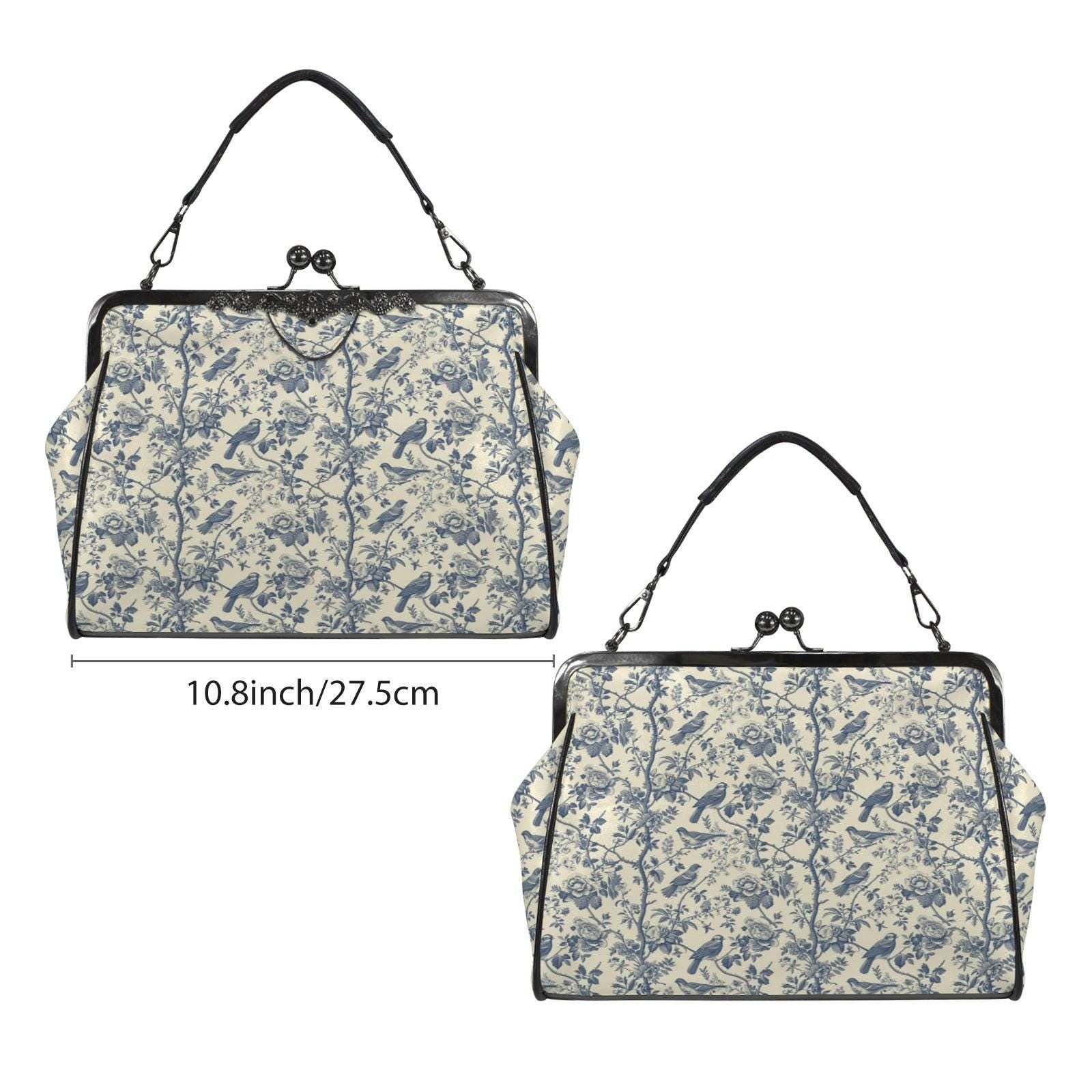 Sage Green Botanical Print Top Handle Purse with Removable Shoulder Strap