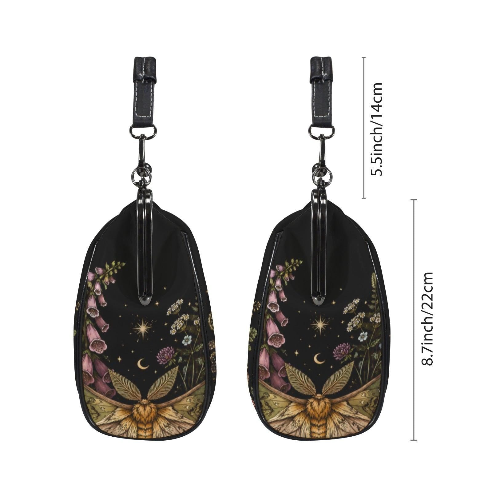 Luna Moth Kiss Lock Handbag, Dark Cottagecore Floral Print Crossbody Bag