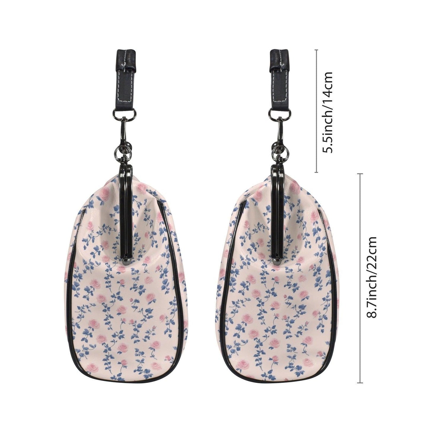Coquette Floral Crossbody Bag, Pink Blue Ditsy Kiss Lock Purse