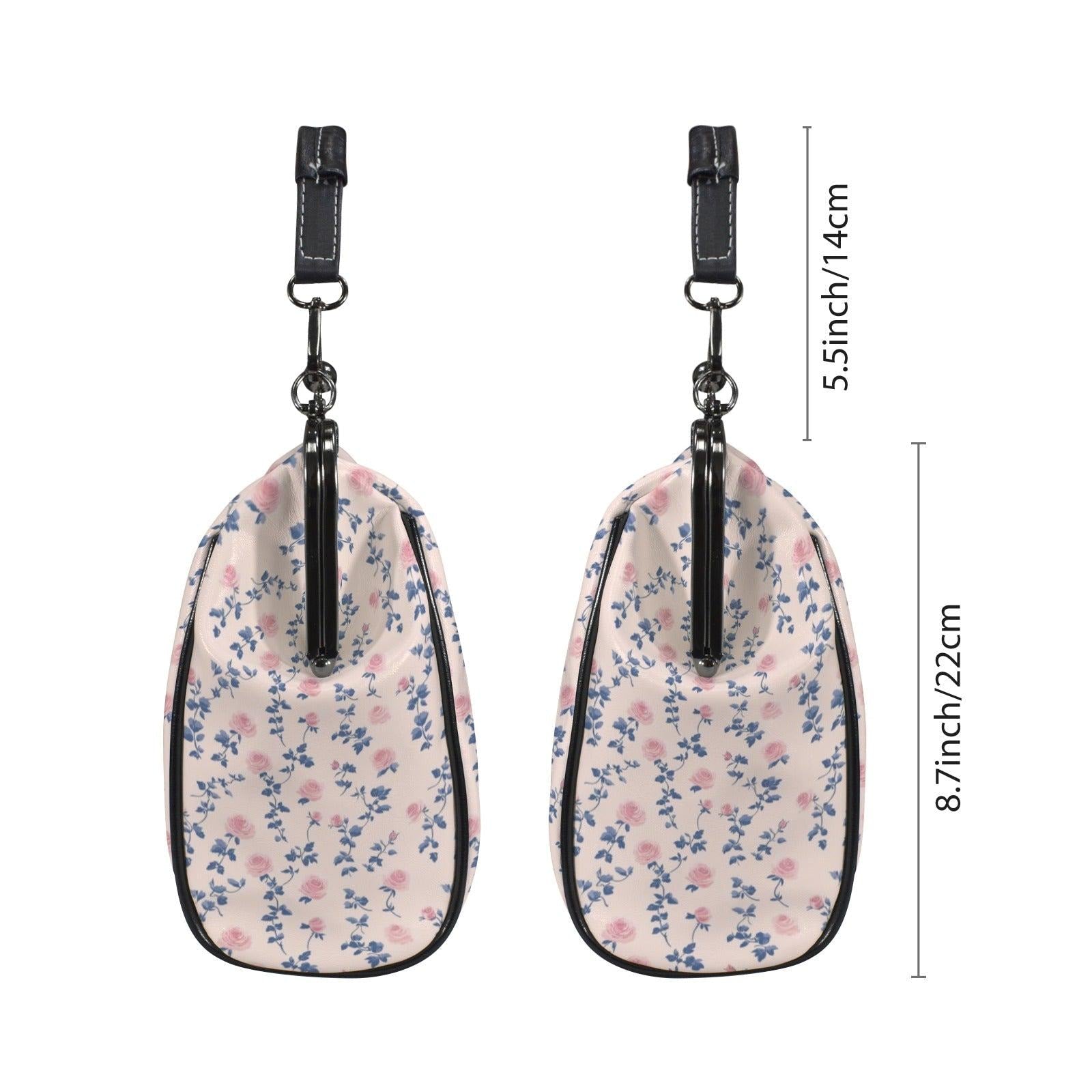 Coquette Floral Crossbody Bag, Pink Blue Ditsy Kiss Lock Purse