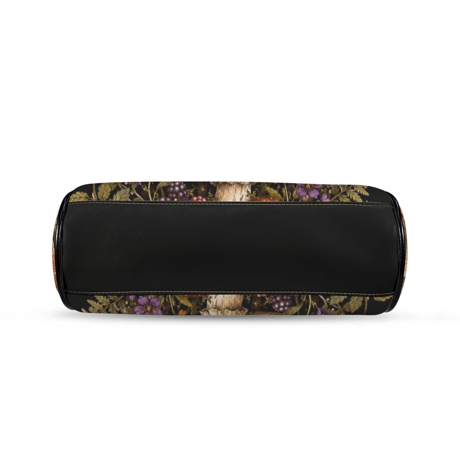 Frog King and Mushroom Print Kiss Lock Handbag with Crossbody Strap