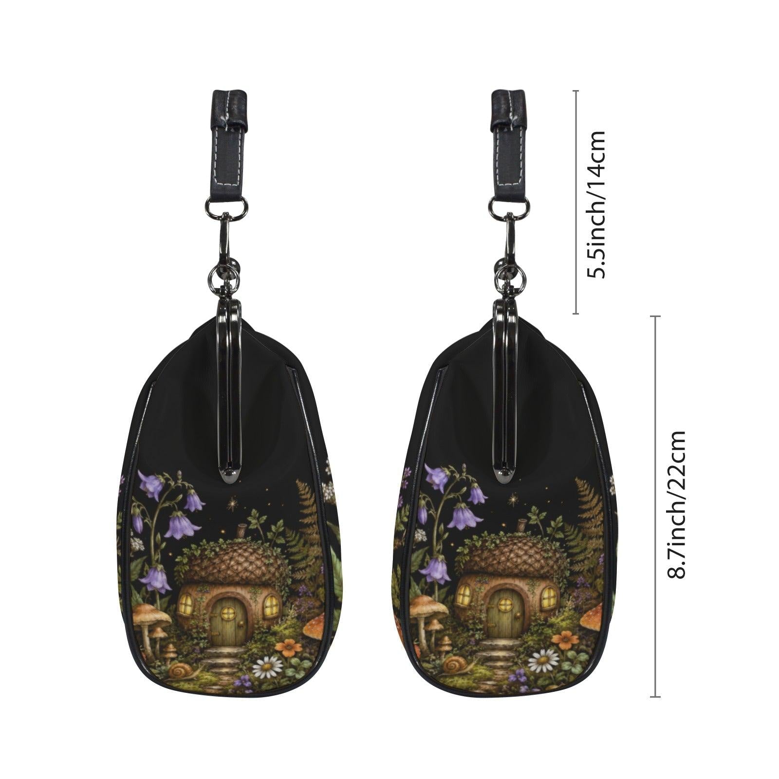 Mushroom Fairy House Crossbody Bag, Cottagecore Woodland Kiss Lock Purse
