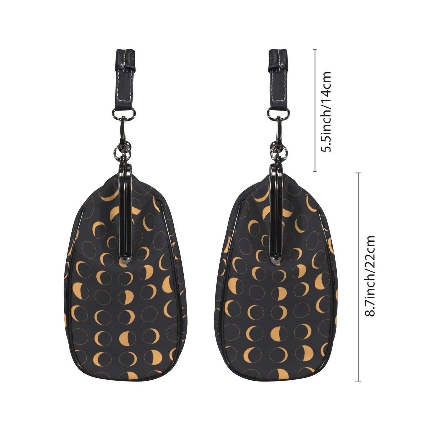 Moon Phase Kiss Lock Handbag, Gold Celestial Black Shoulder Bag