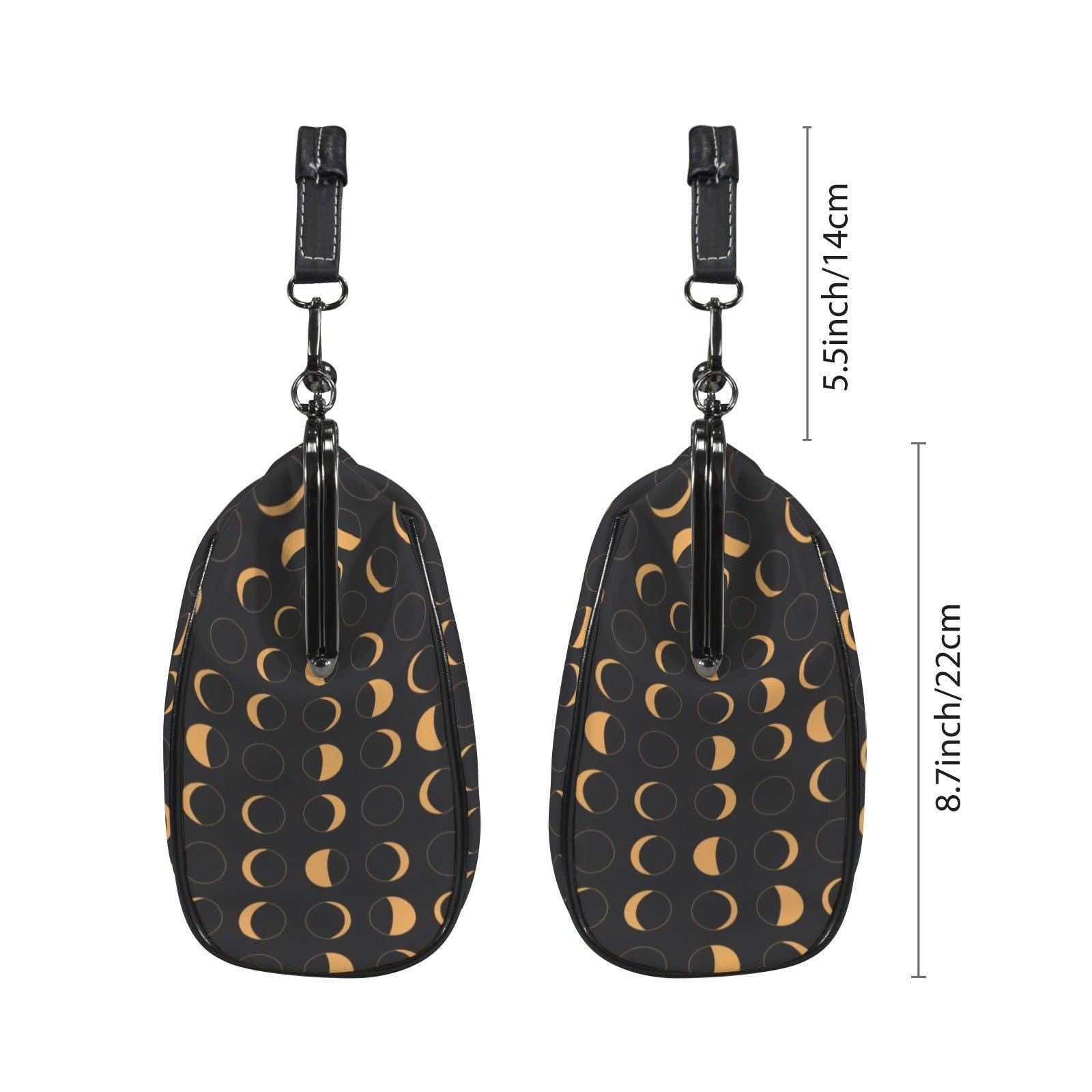 Moon Phase Kiss Lock Handbag, Gold Celestial Black Shoulder Bag