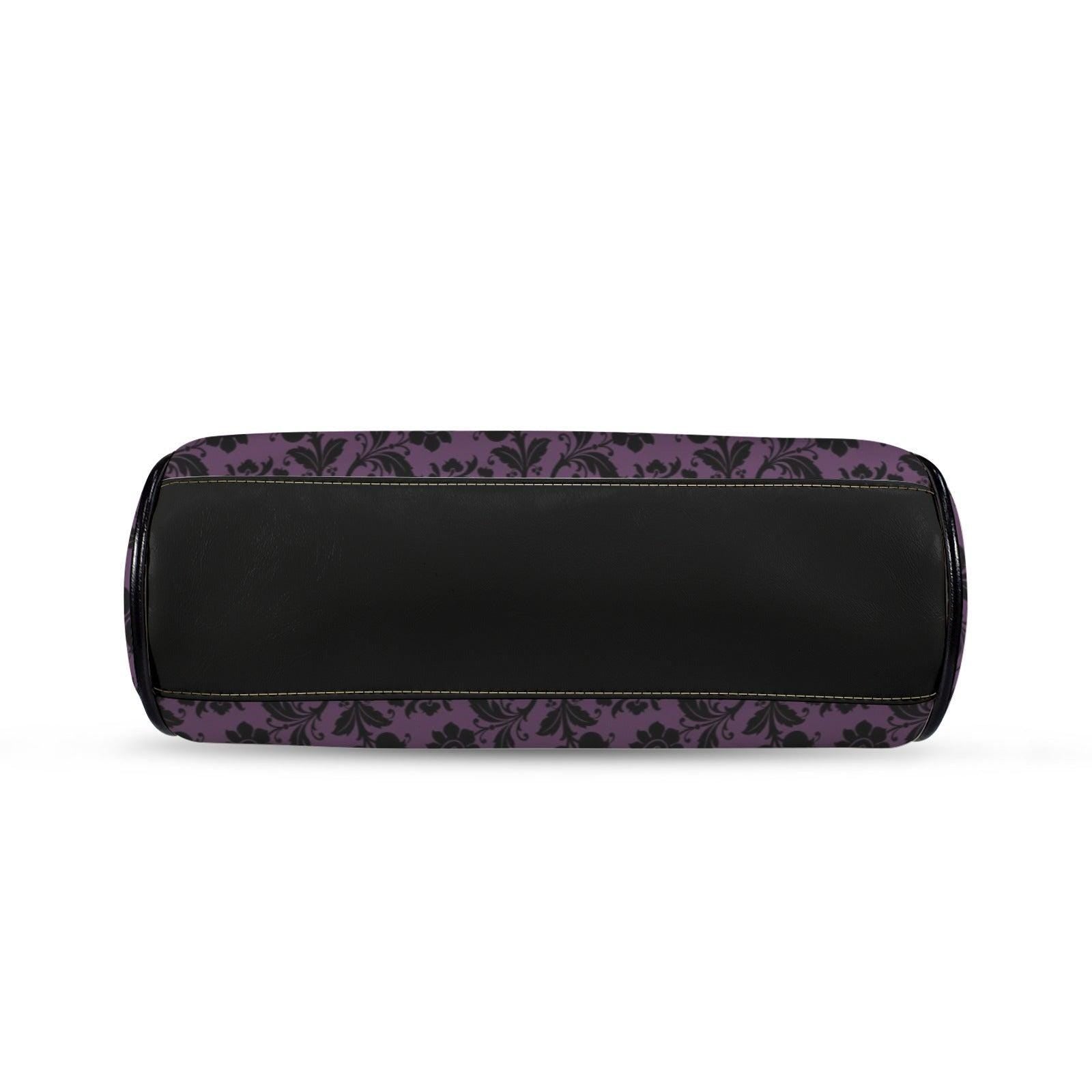 Purple and Black Damask Kiss Lock Handbag with Crossbody Strap