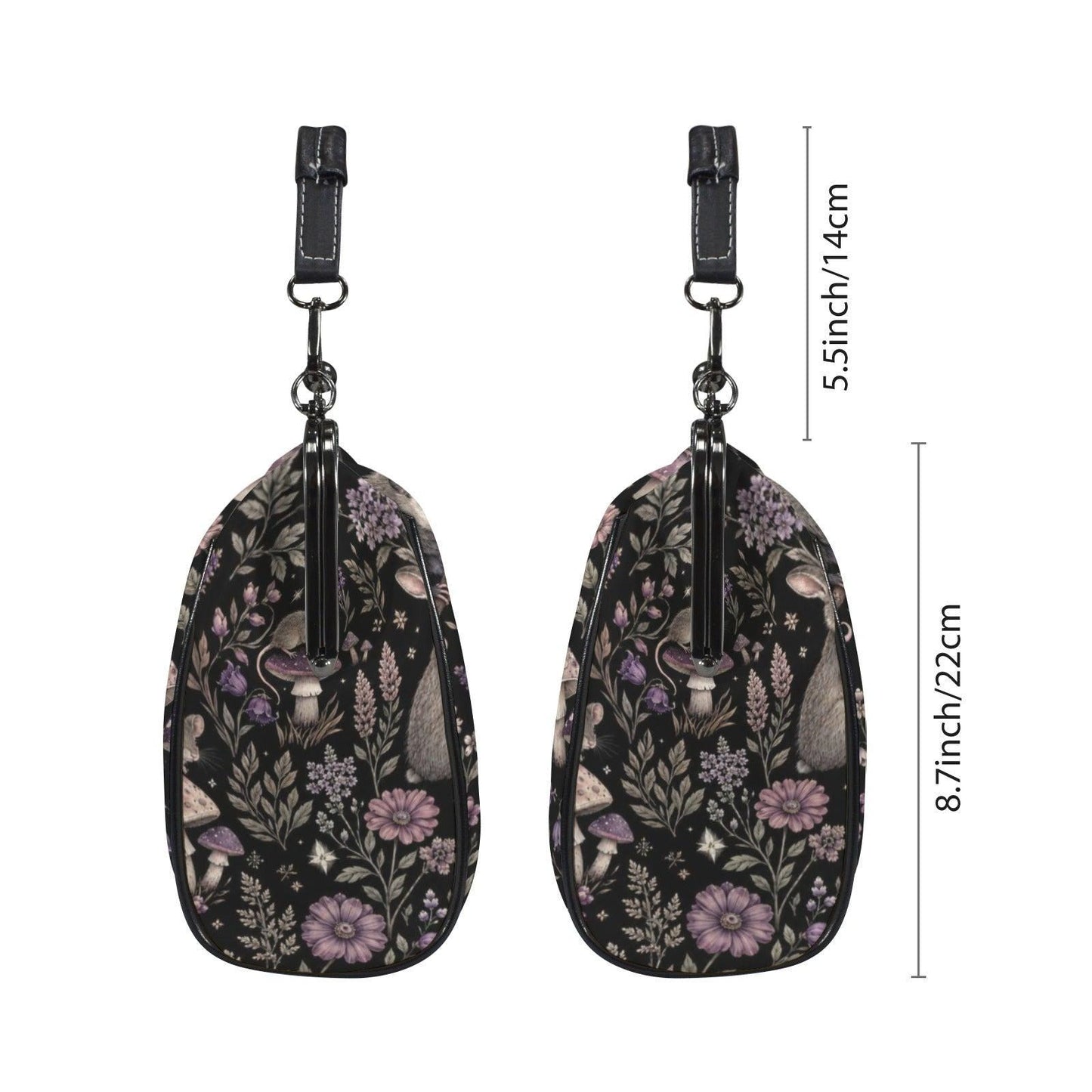 Woodland Animal Kiss Lock Bag, Opossum Rabbit Mouse Floral Print Purse