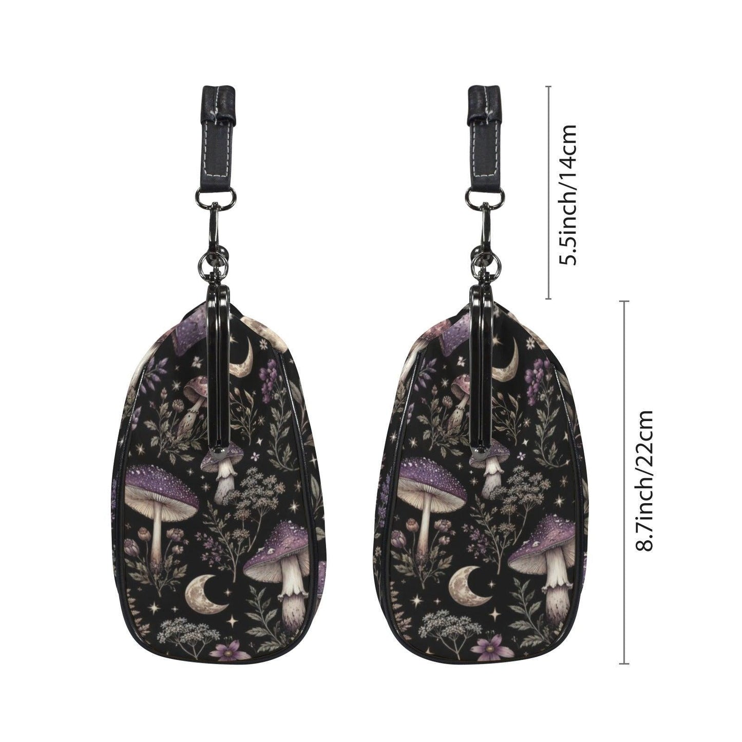 Witchy Mushroom Moth Print Crossbody Bag, Dark Forest Kisslock Purse