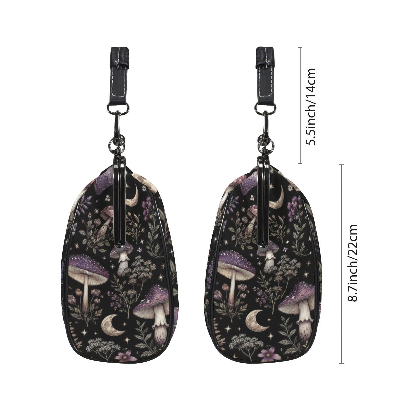 Witchy Mushroom Moth Print Crossbody Bag, Dark Forest Kisslock Purse
