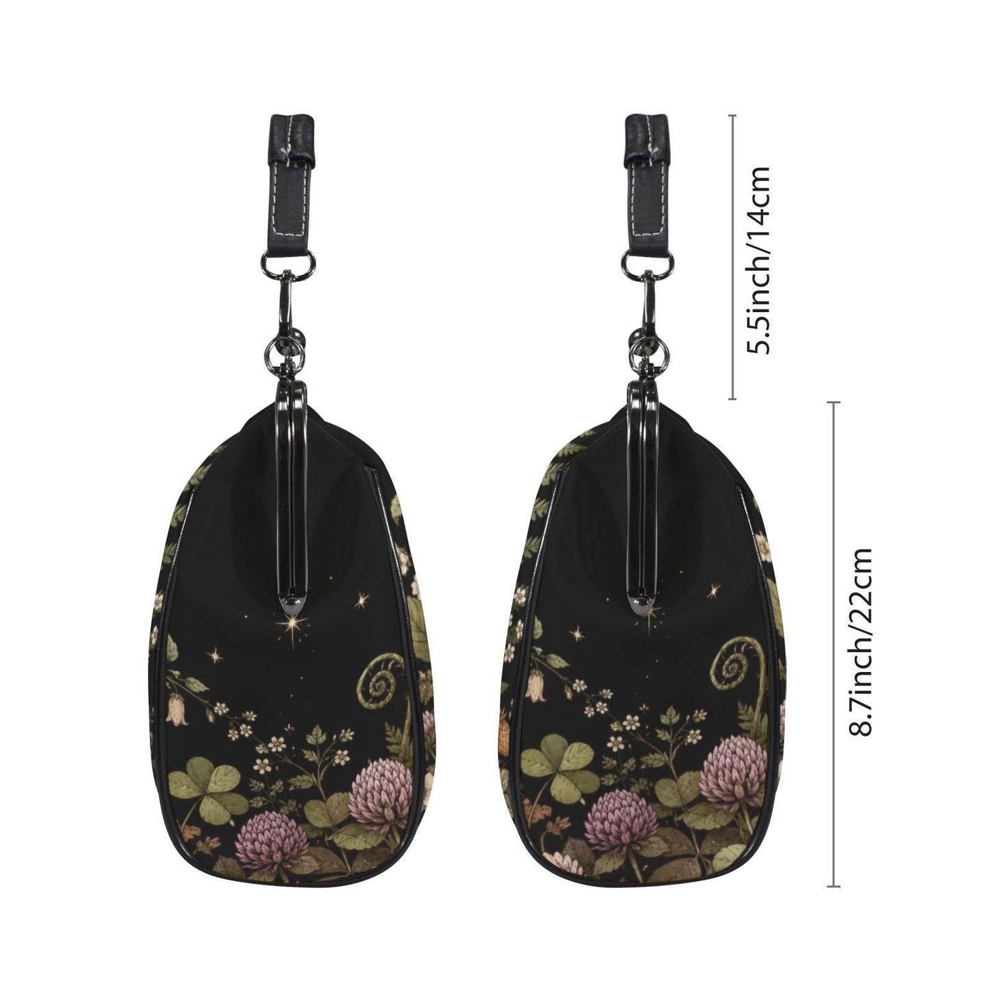 Strawberry Snail Kiss Lock Handbag, Dark Botanical Print Shoulder Bag