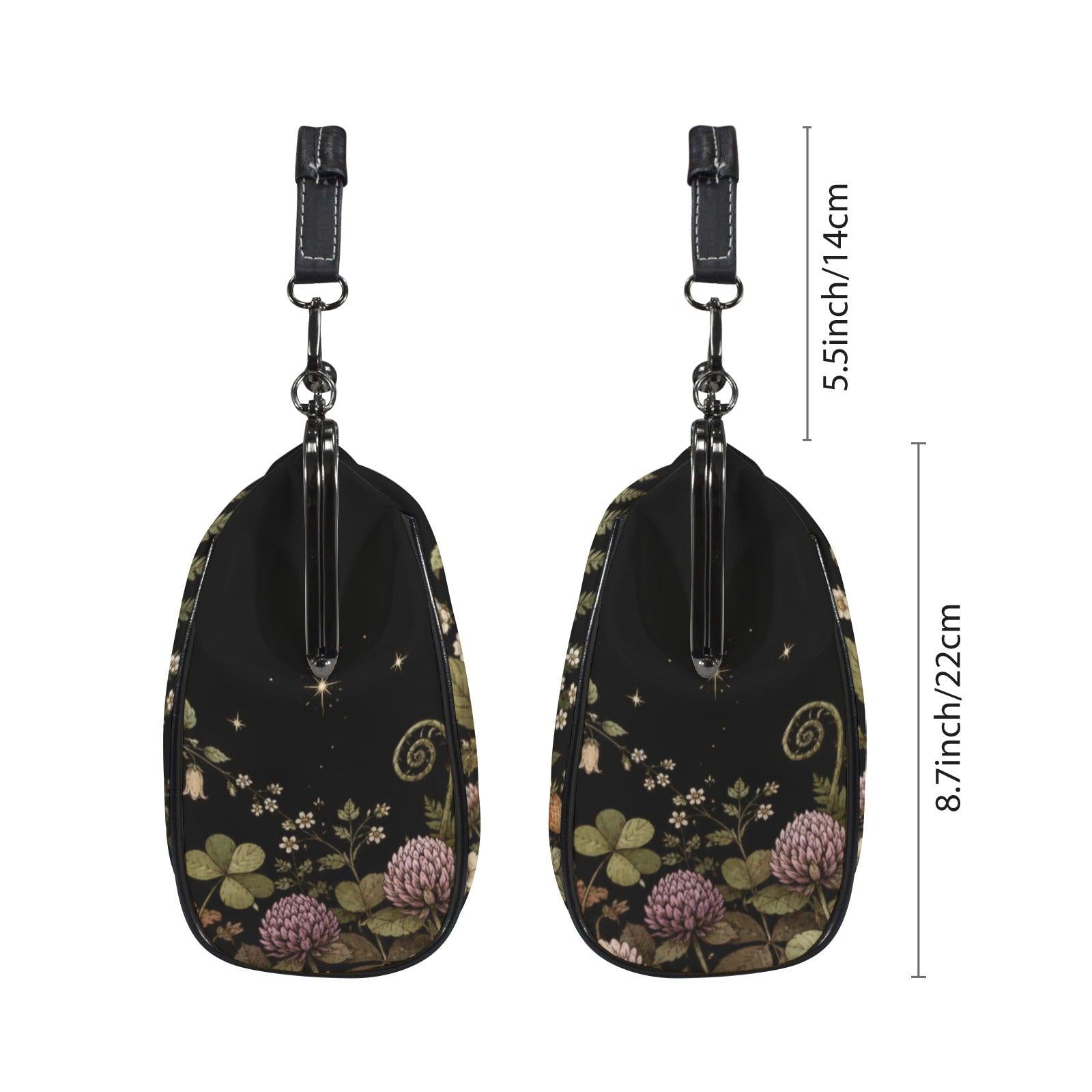Strawberry Snail Kiss Lock Handbag, Dark Botanical Print Shoulder Bag