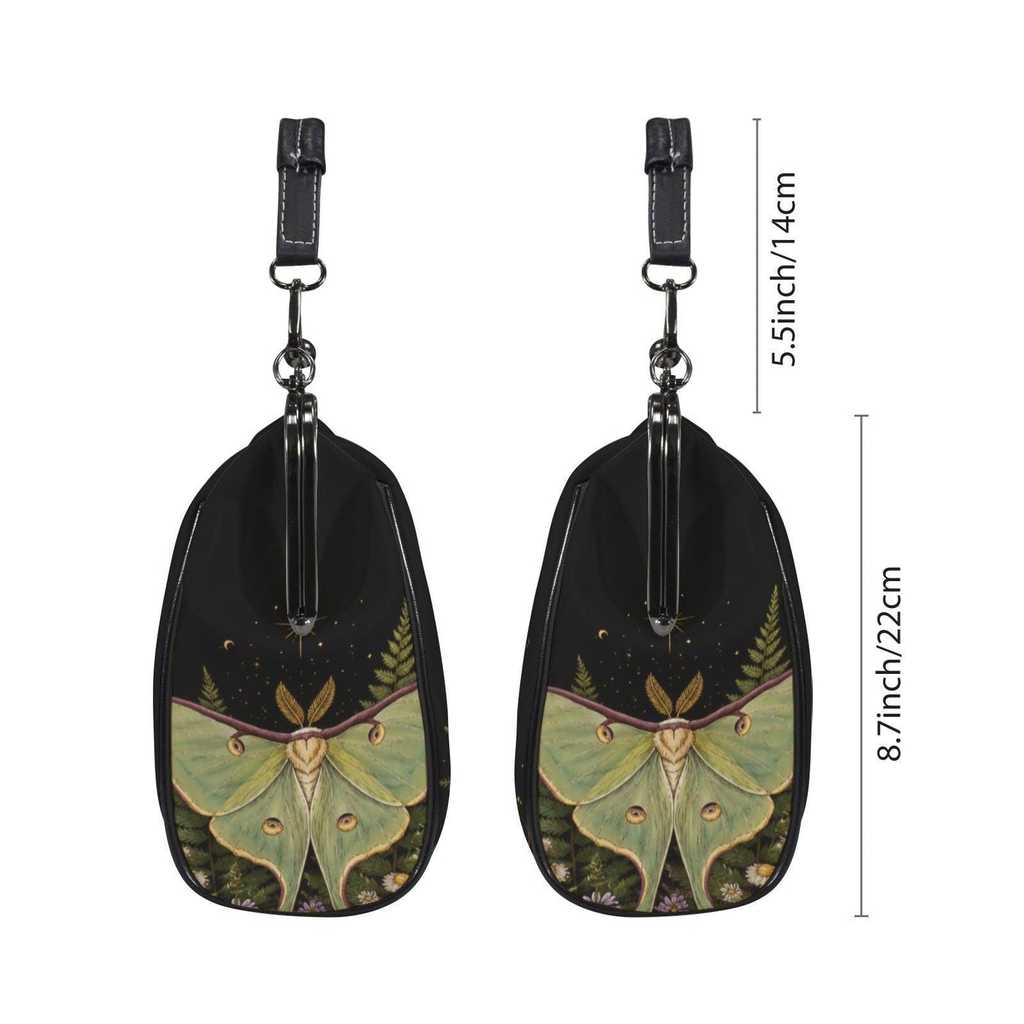 Luna Moth Wildflower Kiss Lock Handbag, Woodland Botanical Print Shoulder Bag