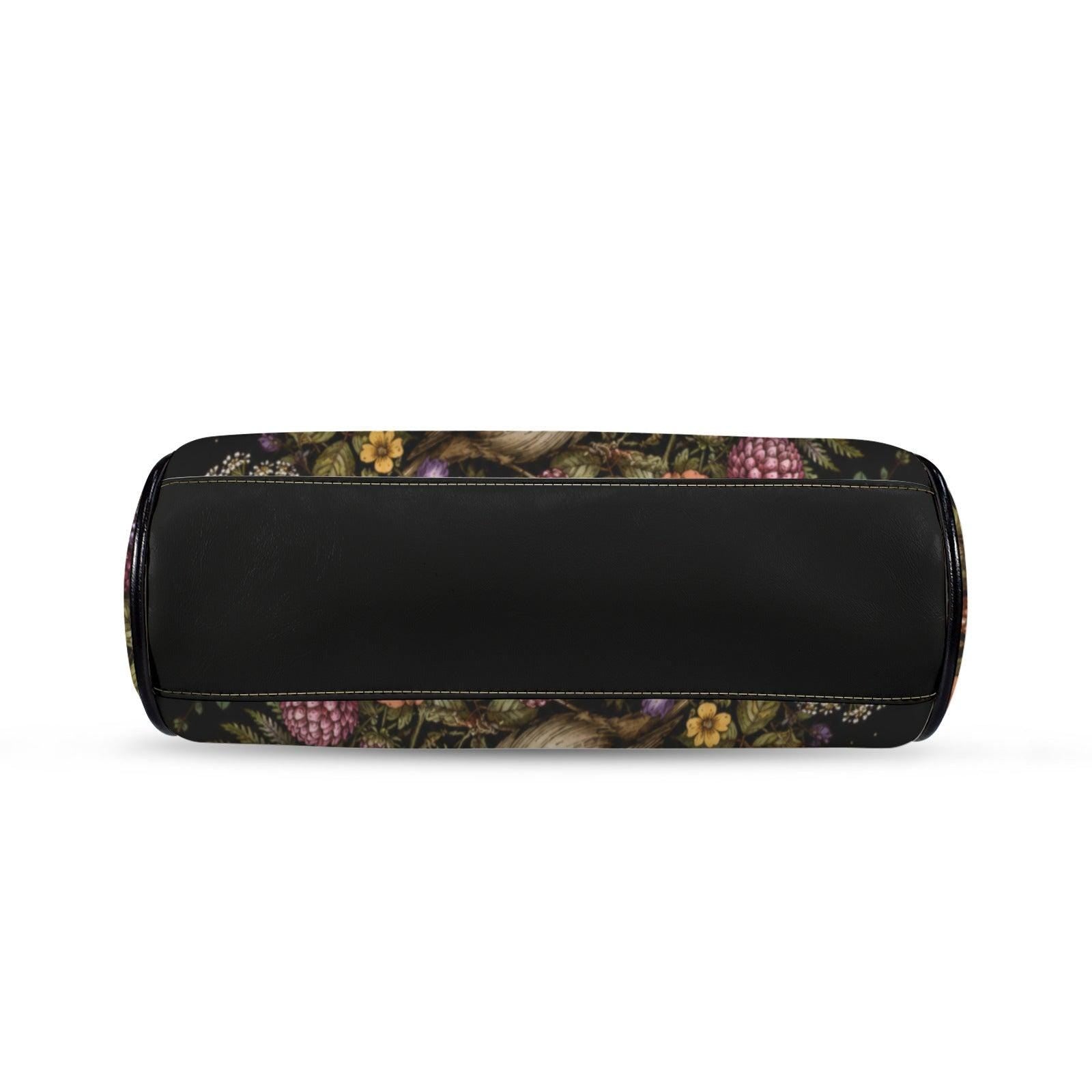 Whimsigoth Bird Moon Kiss Lock Handbag, Black Floral Garden Shoulder Bag