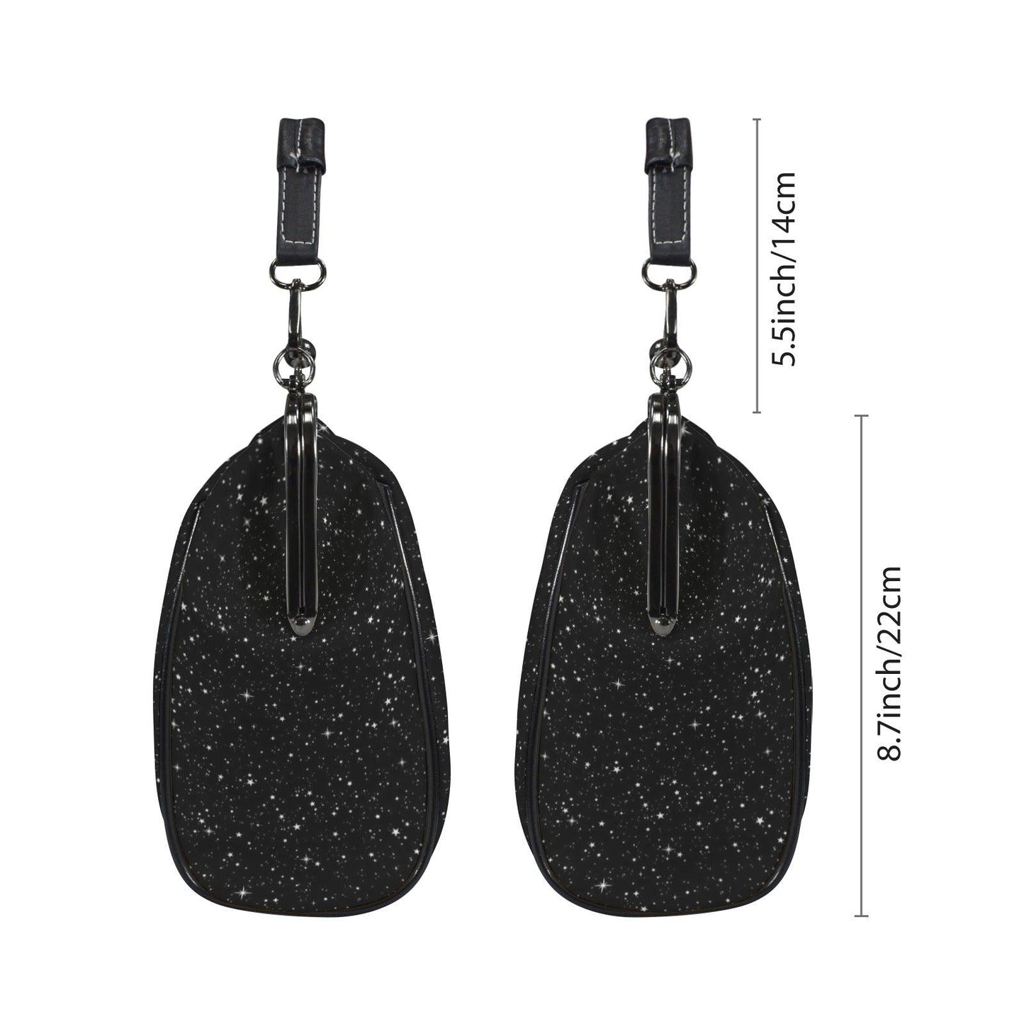 Black Starry Night Print Kiss Lock Handbag with Crossbody Strap
