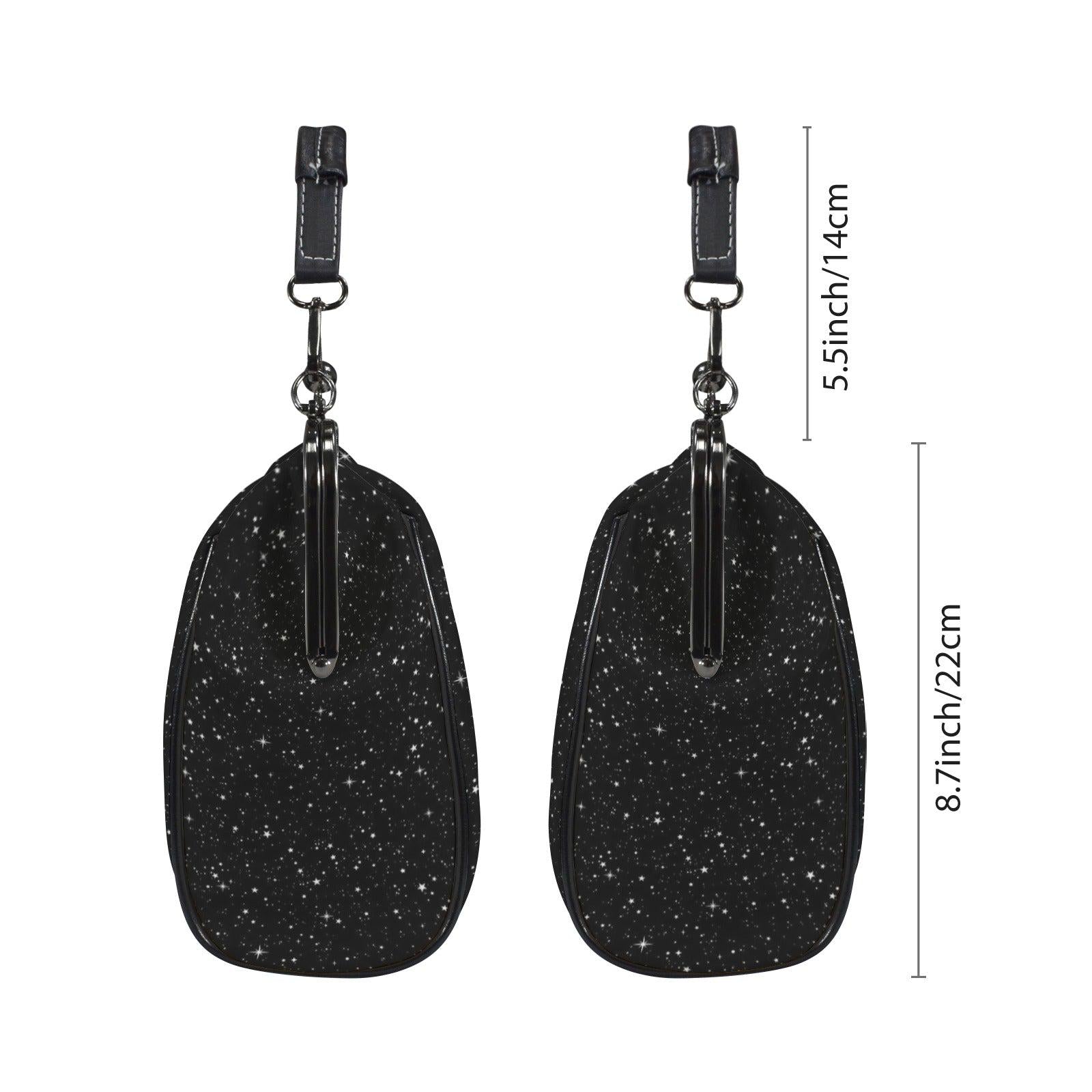 Black Starry Night Print Kiss Lock Handbag with Crossbody Strap