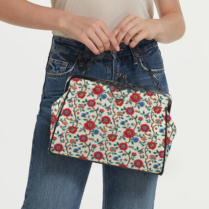Red Rose Floral Kisslock Crossbody Bag, Vintage Style Shoulder Purse