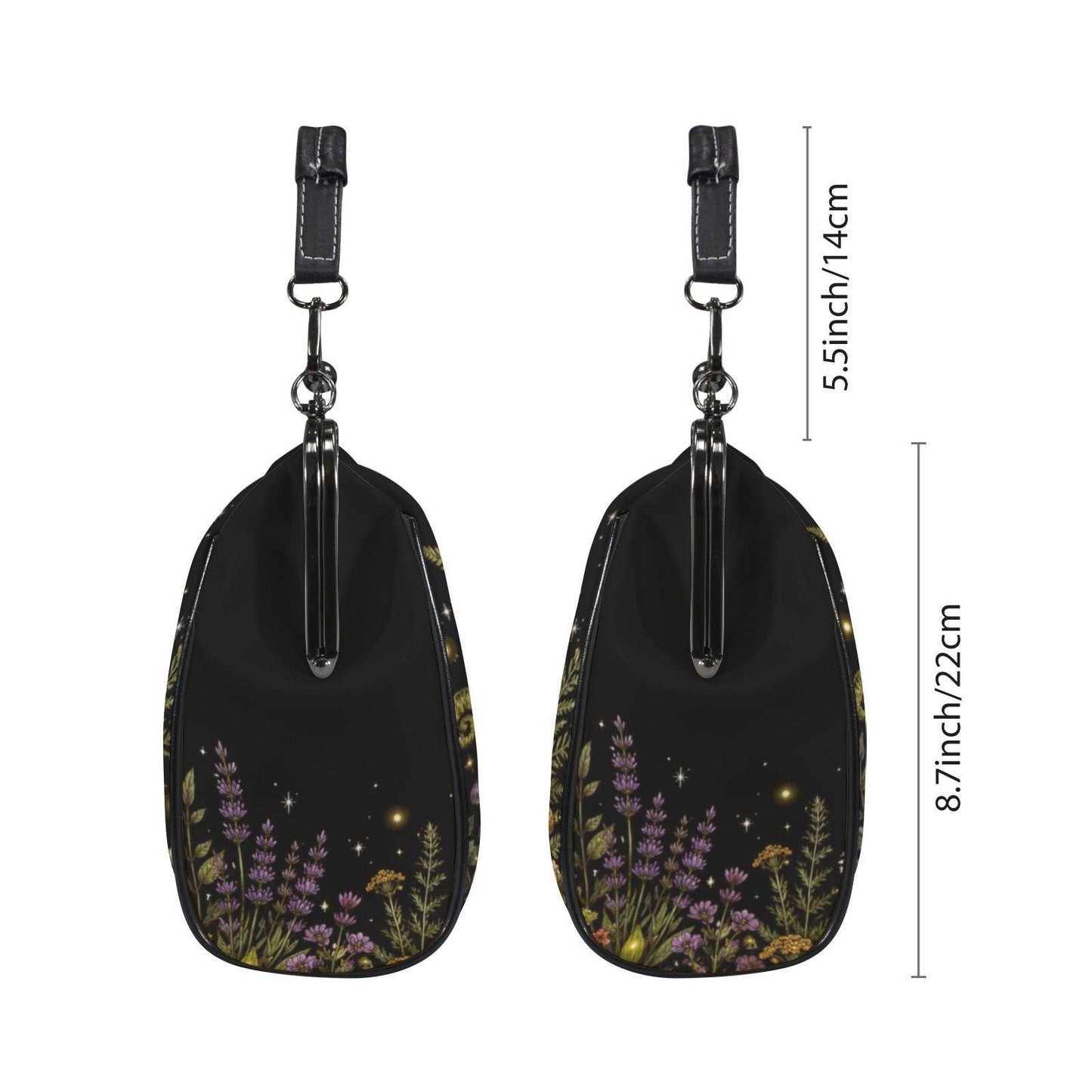 Witchy Mushroom Purse, Botanical Spell Book Print Kiss Lock Handbag, Cottagecore Crossbody Bag