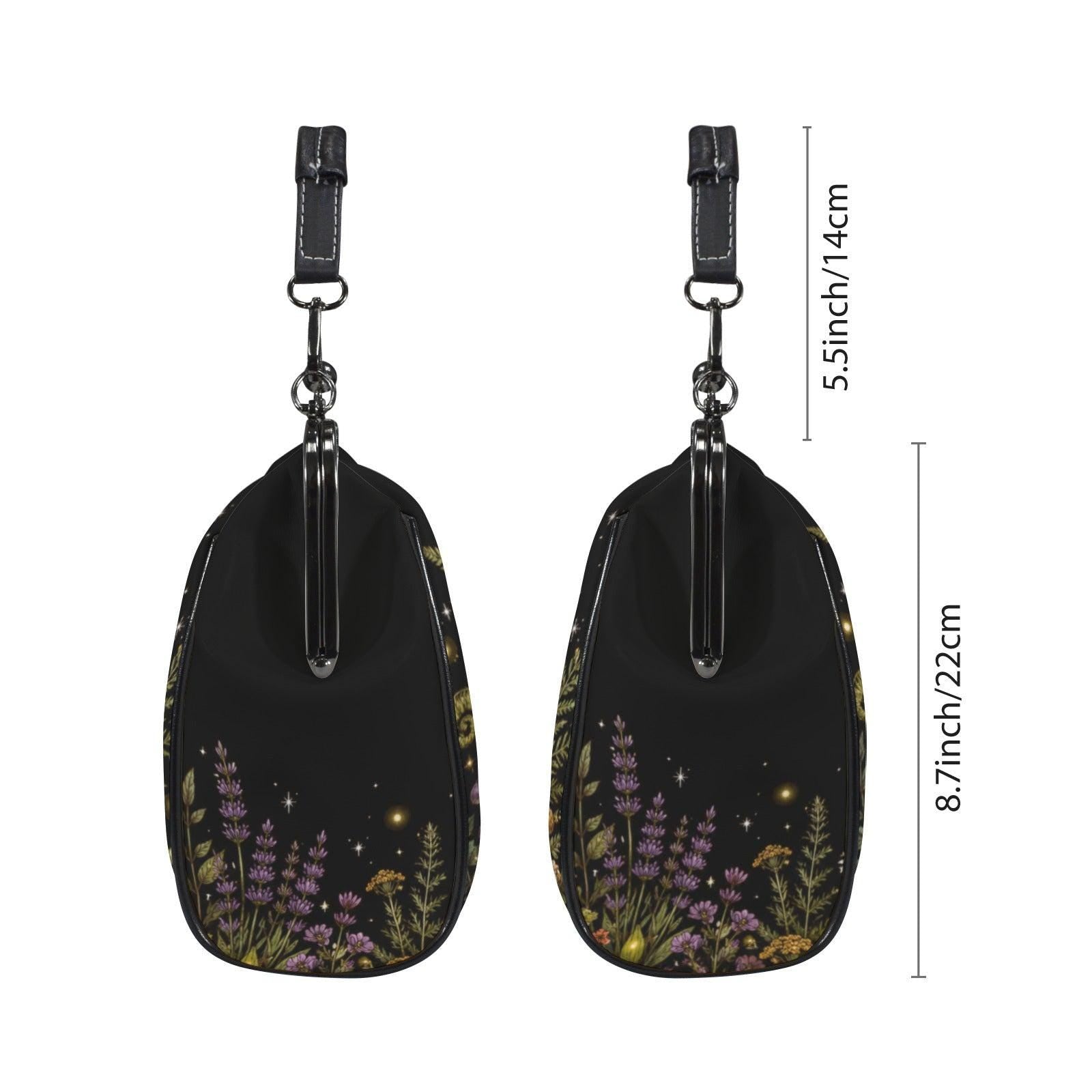Witchy Mushroom Purse, Botanical Spell Book Print Kiss Lock Handbag, Cottagecore Crossbody Bag