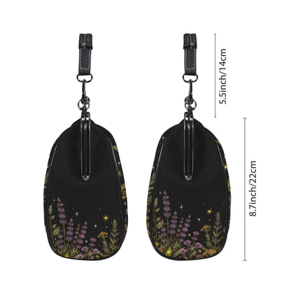 Witchy Mushroom Purse, Botanical Spell Book Print Kiss Lock Handbag, Cottagecore Crossbody Bag